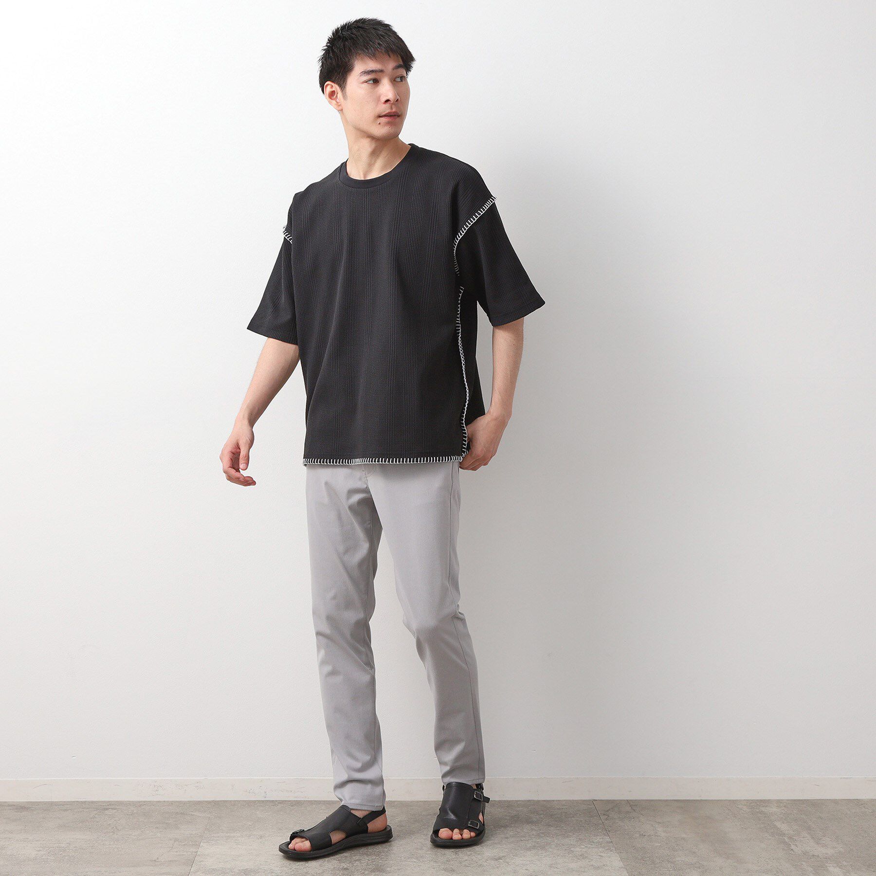 THE SHOP TK「ステッチ刺繍半袖Tシャツ ビックシルエット」|Tシャツ・カットソー|