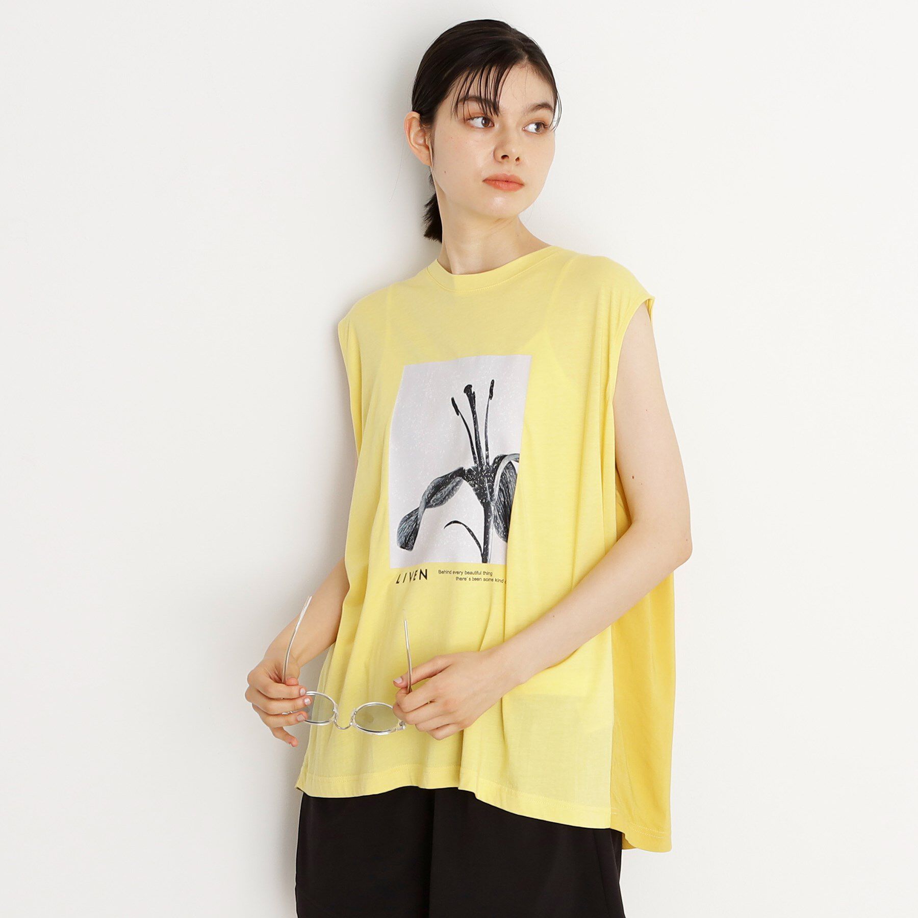 THE SHOP TK「異素材切替フォトプリントTシャツ【洗える】」|Tシャツ・カットソー|イエロー(031)