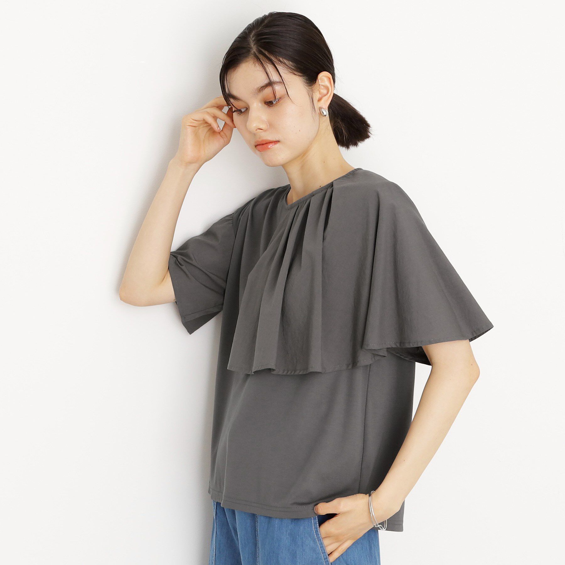 THE SHOP TK「アシメケープ風プルオーバー【接触冷感/洗濯機OK】」|Tシャツ・カットソー|