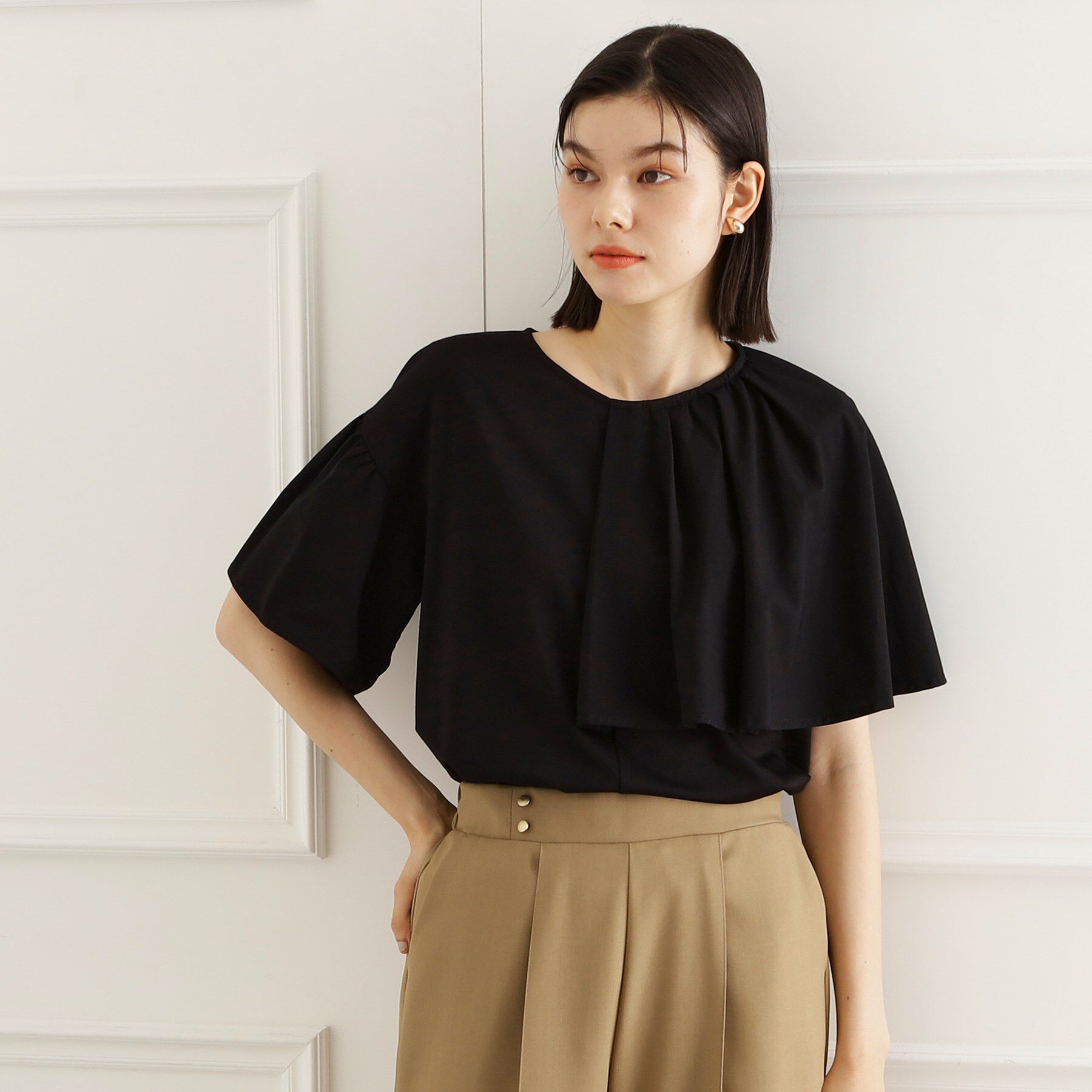 THE SHOP TK「アシメケープ風プルオーバー【接触冷感/洗濯機OK】」|Tシャツ・カットソー|ブラック(019)