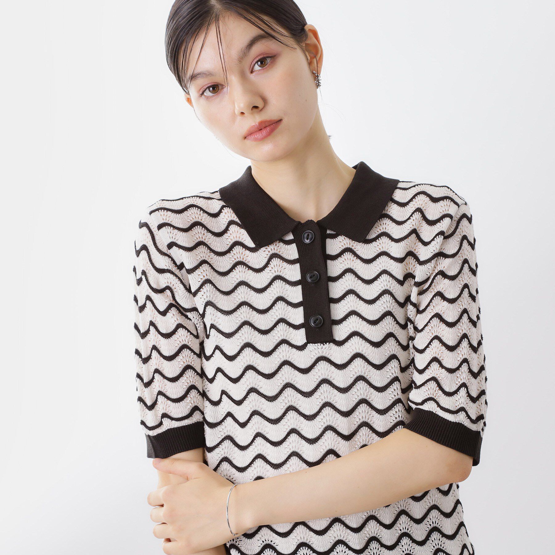 THE SHOP TK「柄アソートポロニットシャツ【洗濯機OK】」|ニット・セーター|