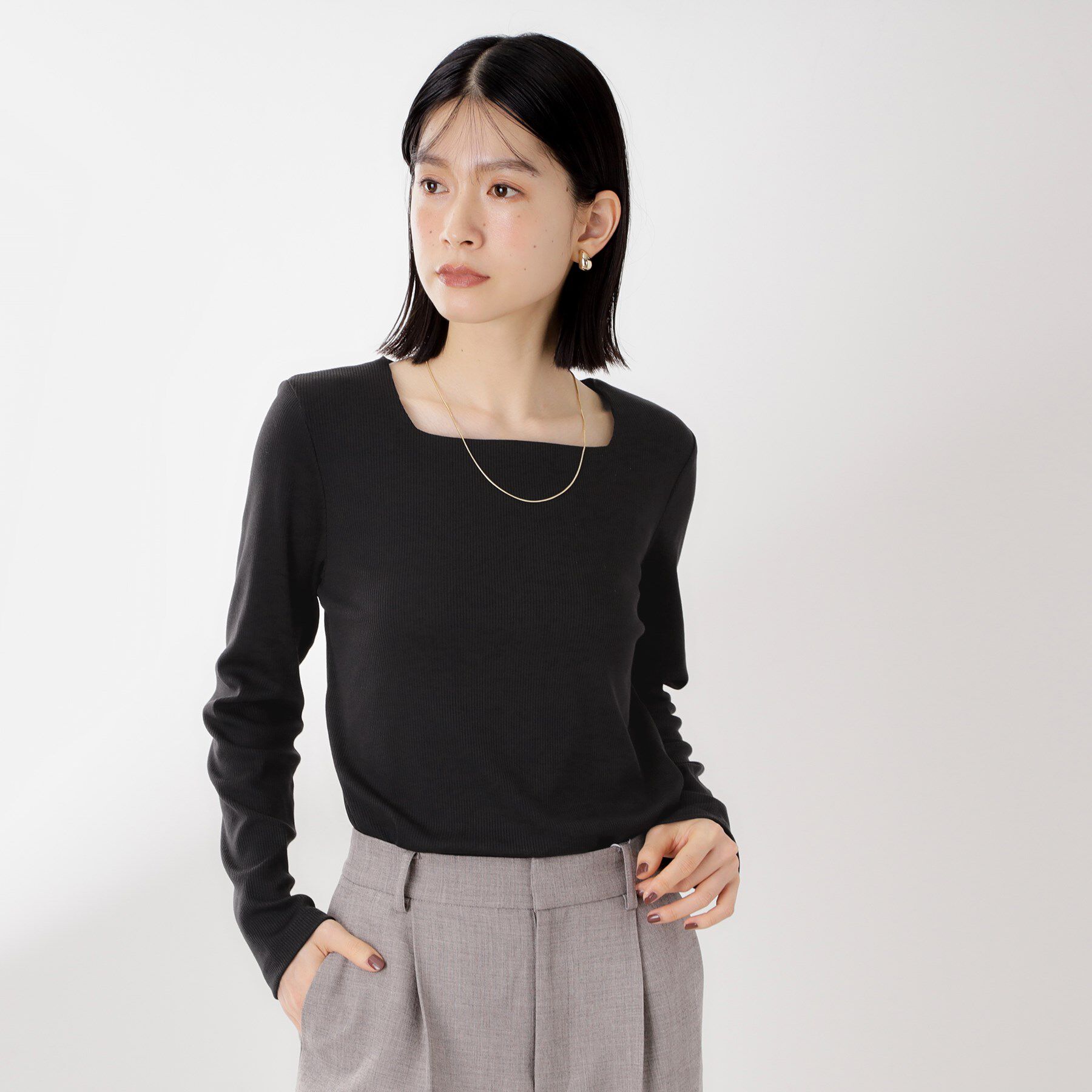 THE SHOP TK「スクエアネックカットソー【洗濯機OK】」|Tシャツ・カットソー|ブラック(019)