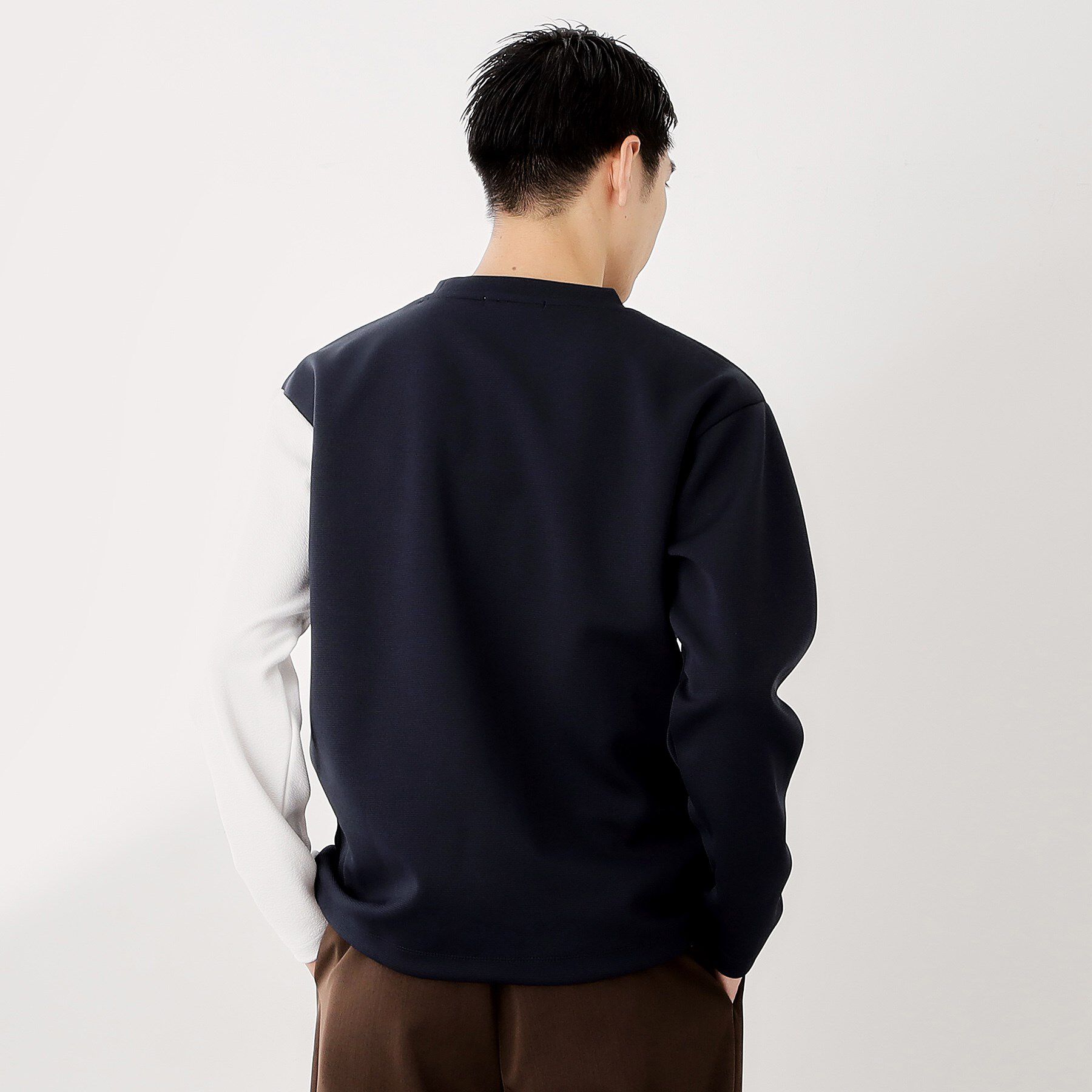 THE SHOP TK「【一枚で着映える】パターンブロッキング長袖Tシャツ 洗濯機OK」|Tシャツ・カットソー|