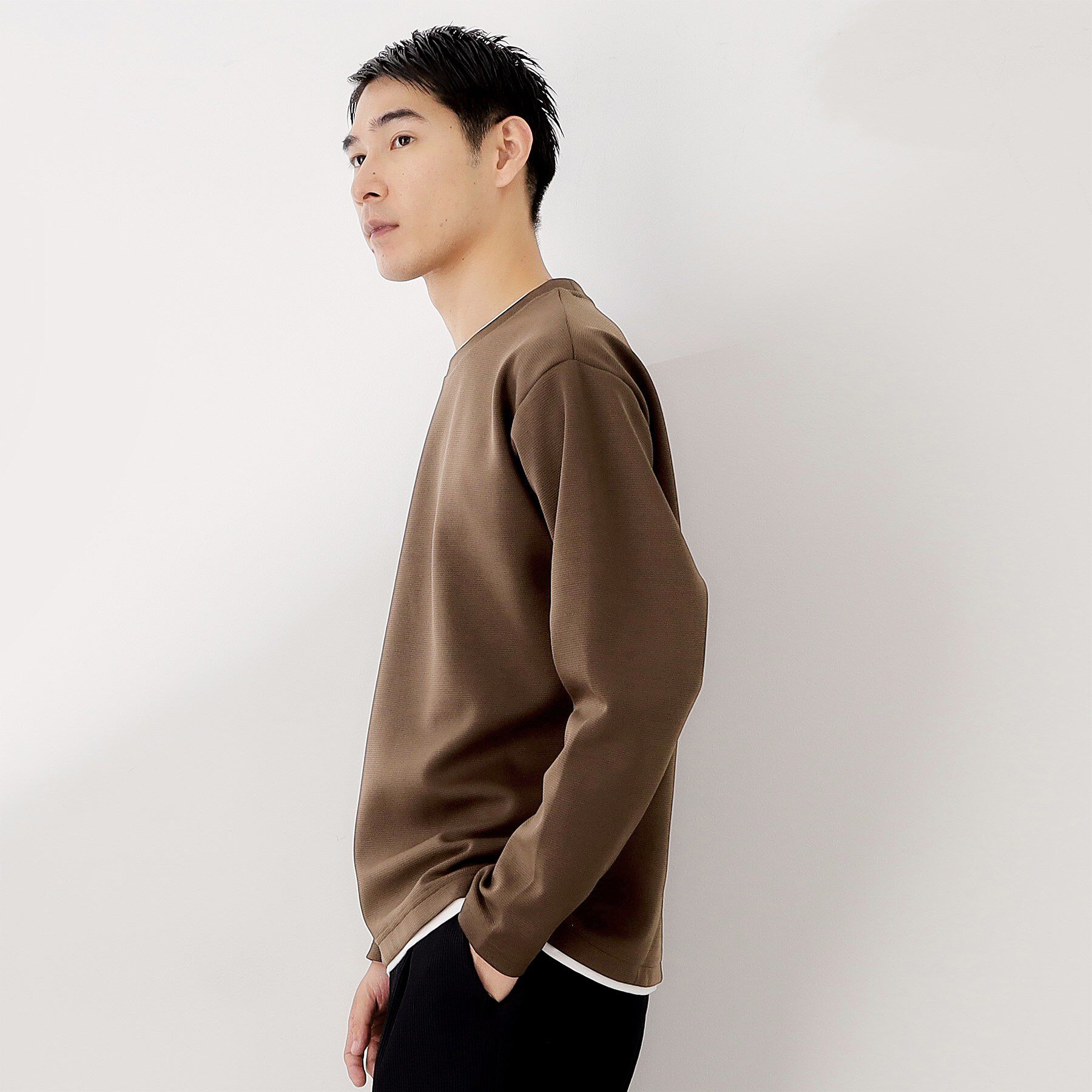 THE SHOP TK「【ラクして決まる！】レイヤード風長袖Tシャツ 洗濯機OK」|Tシャツ・カットソー|