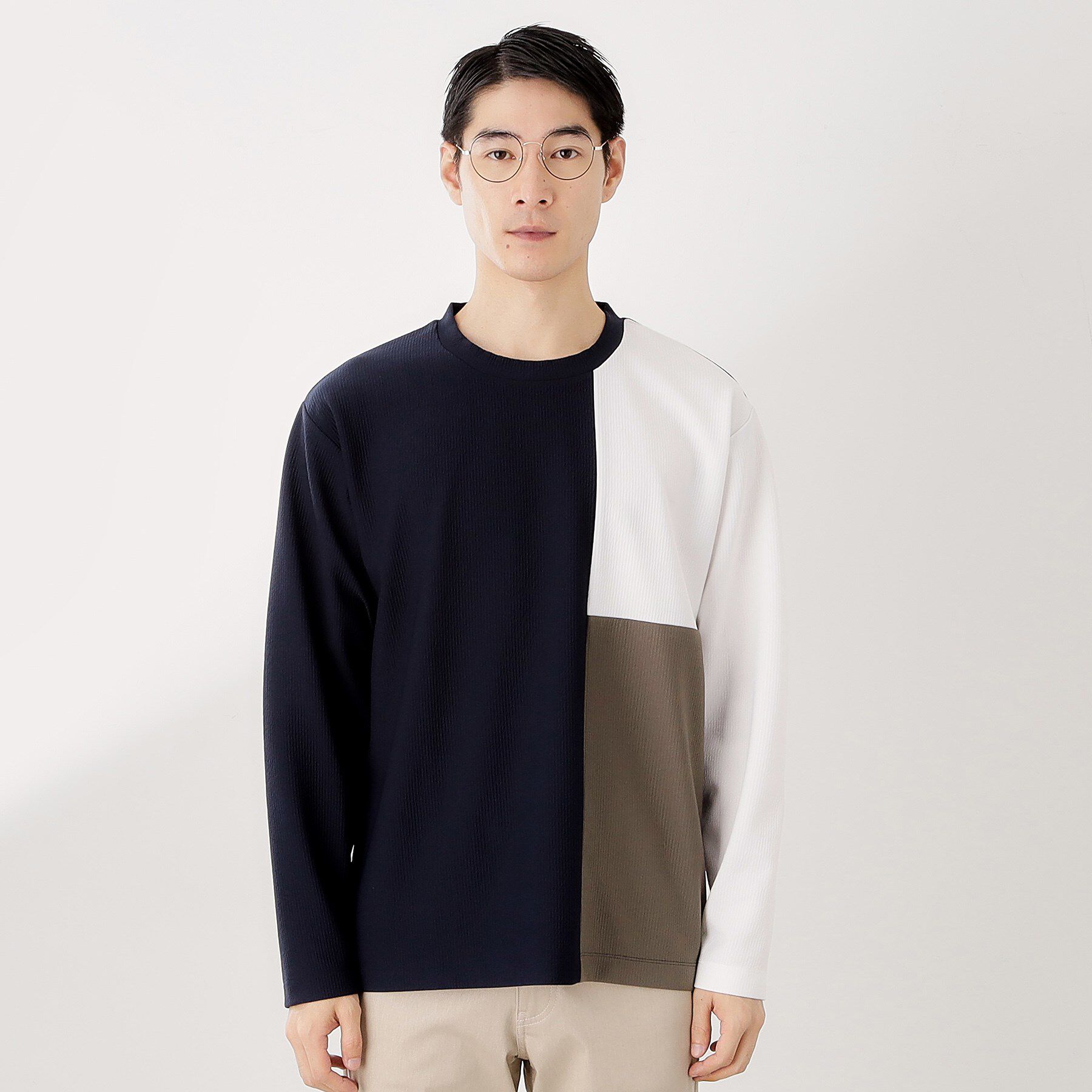 THE SHOP TK「【一枚で着映える】パネルブロッキング長袖Tシャツ 【洗濯機OK】」|Tシャツ・カットソー|