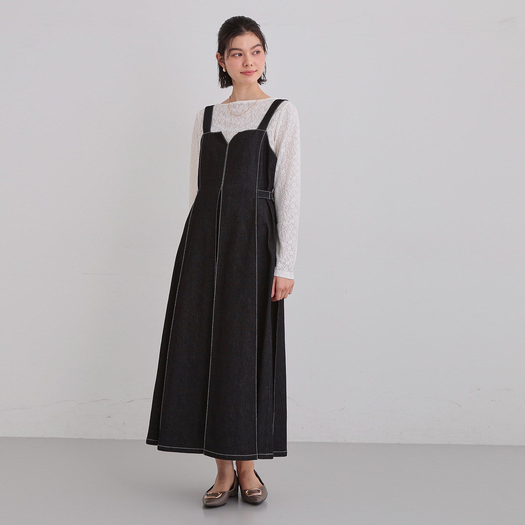 THE SHOP TK「シーズンレスで着られる デニムステッチジャンスカ」|ワンピース|