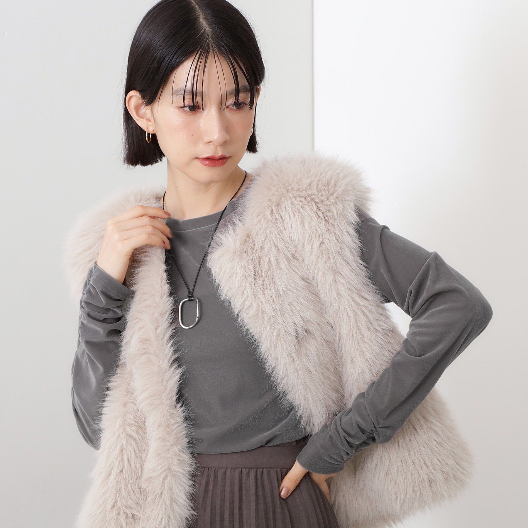 THE SHOP TK「【程よいシアー感】ベロア袖クシュプルオーバー」|Tシャツ・カットソー|