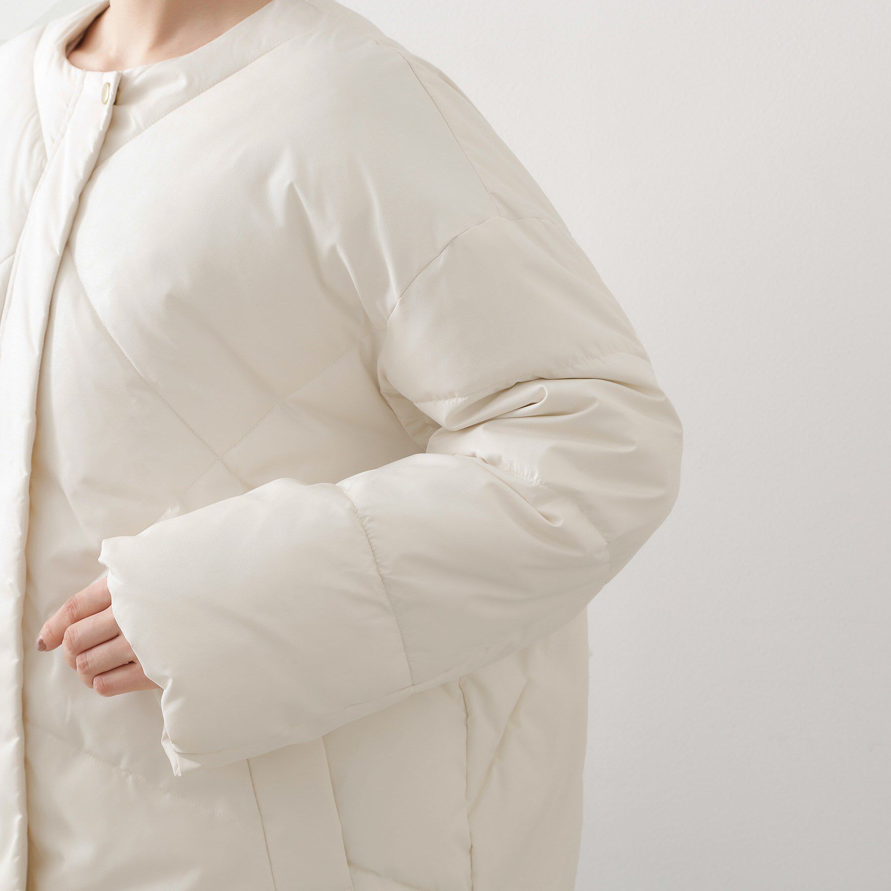 THE SHOP TK「きれいめにもカジュアルにも ノーカラーキルトジャケット」|ダウン|