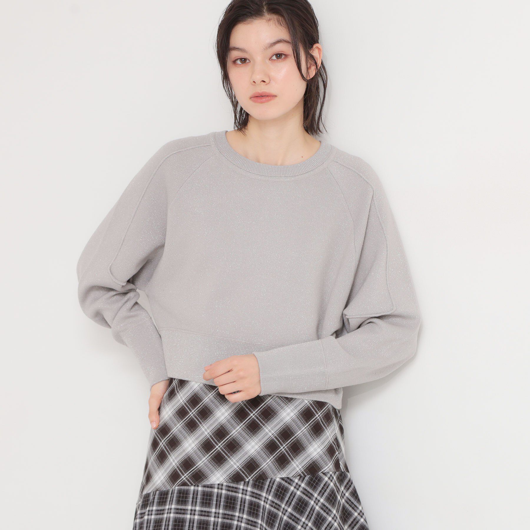 THE SHOP TK「【着丈が選べる】スウェットライクラメジャカードニット」|ニット・セーター|グレー/ショート(0