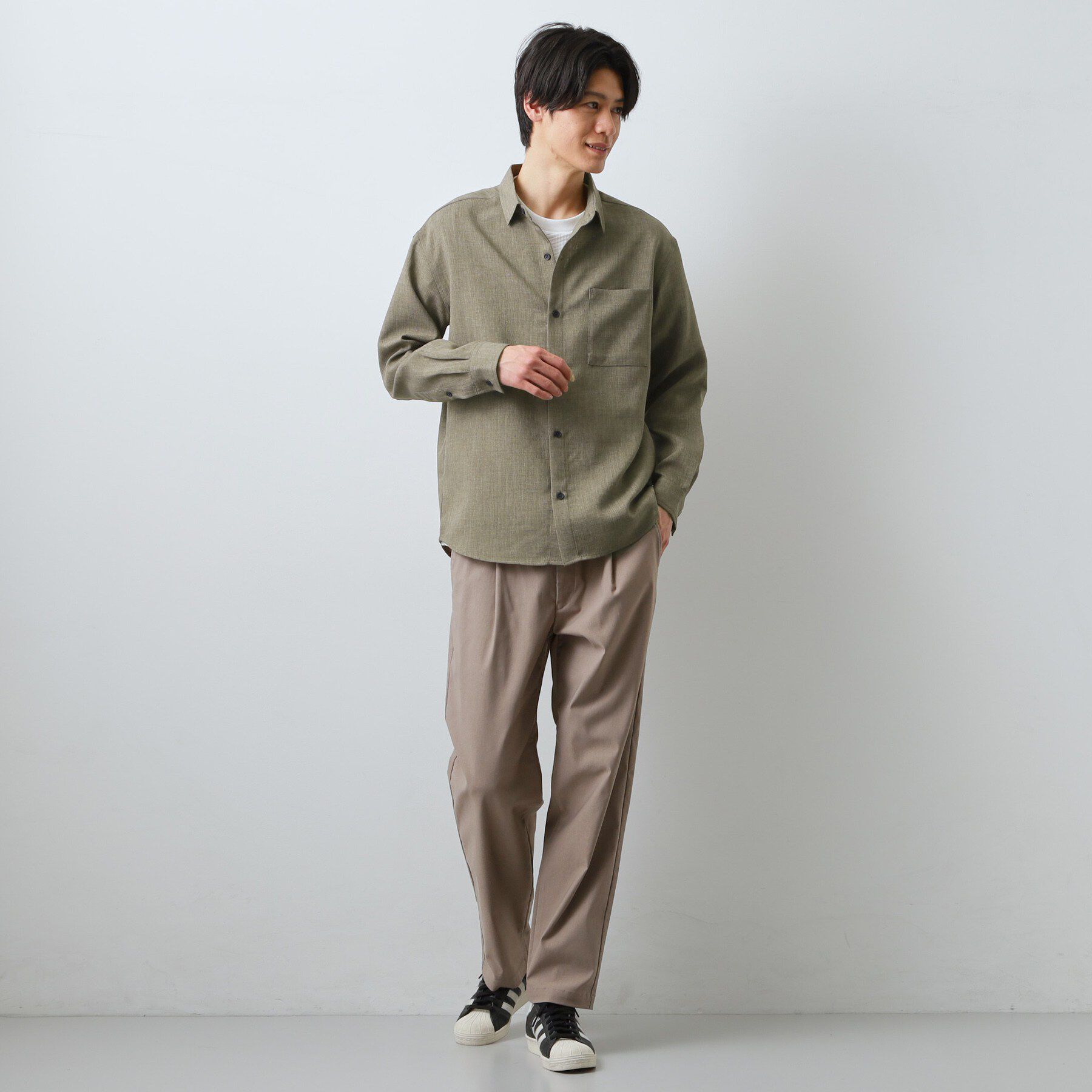 THE SHOP TK「【LINO FINE】リネンライク 長袖シャツ UVカット/イージーケア/吸水速乾/洗濯機OK」|シャツ・ブラウス|