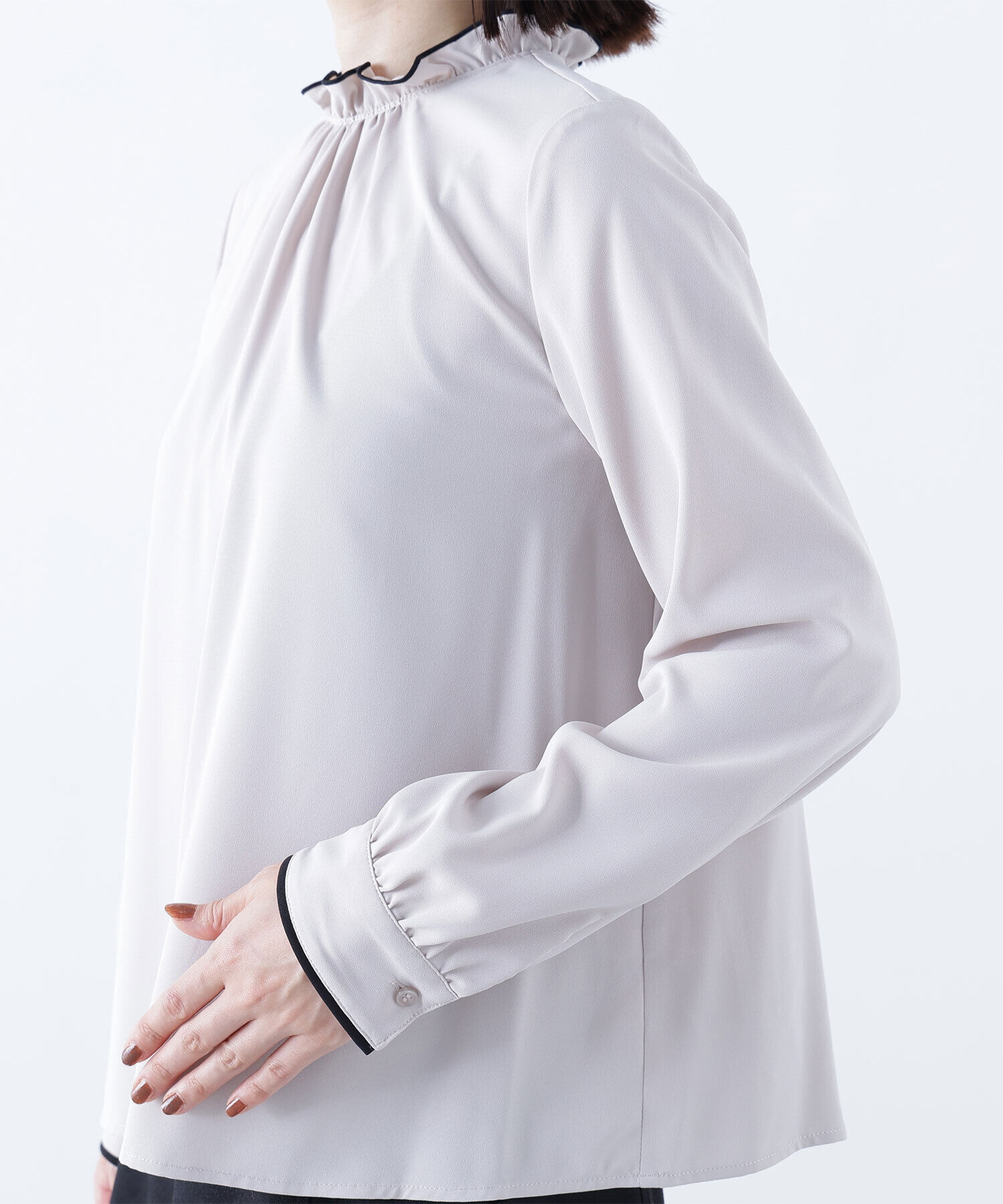  「バイカラーフリルネックブラウス」|シャツ・ブラウス|