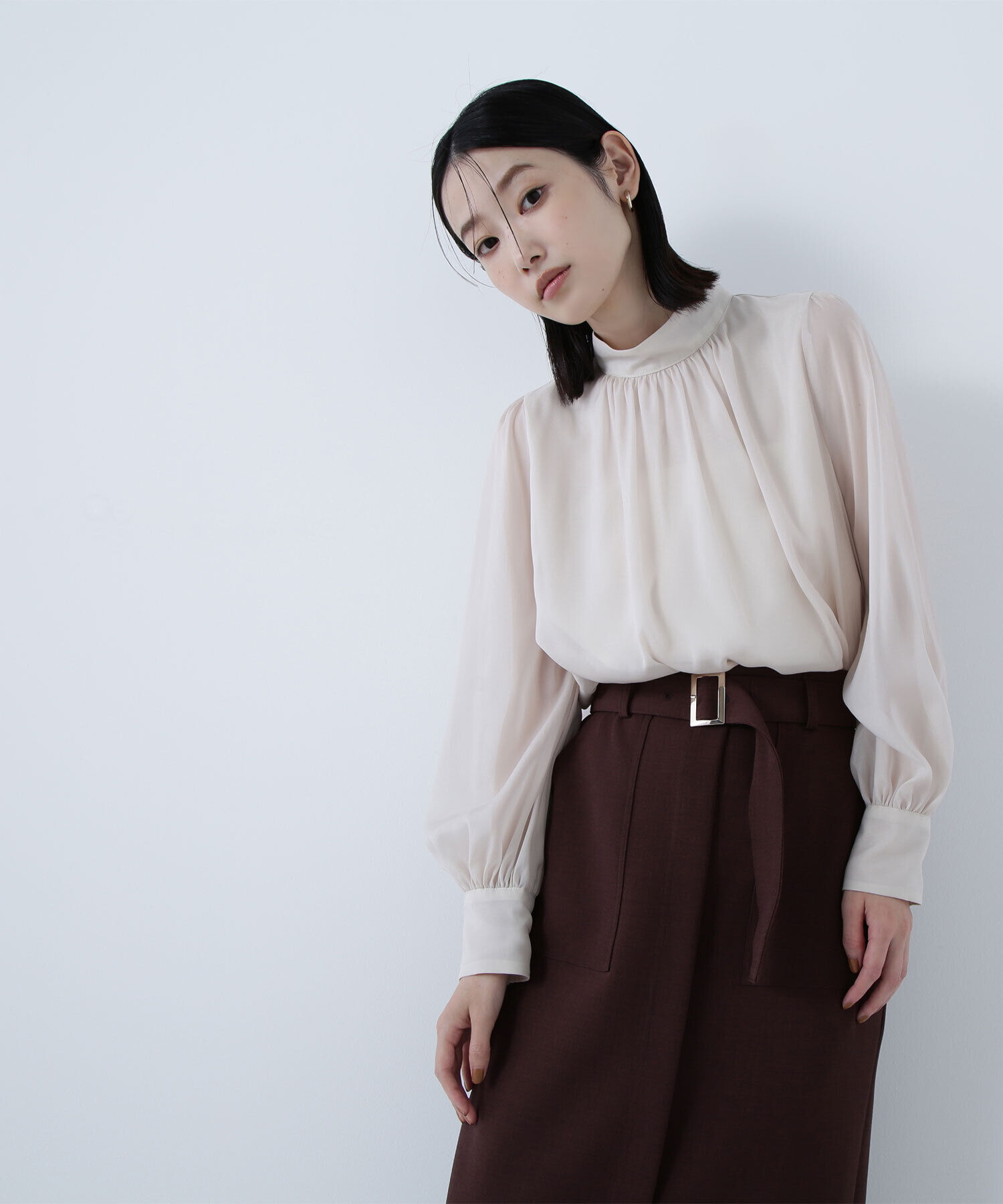  「ハイネックボリュームシアーブラウス」|シャツ・ブラウス|