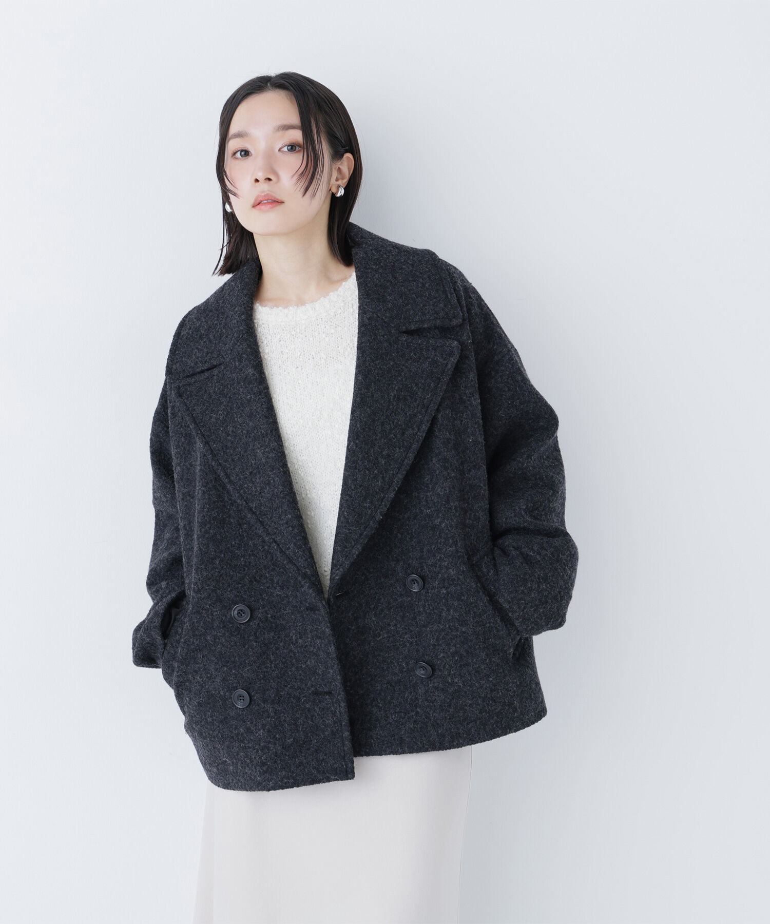  「ウーリーフォルムハーフコート」|ブルゾン・スタジャン|