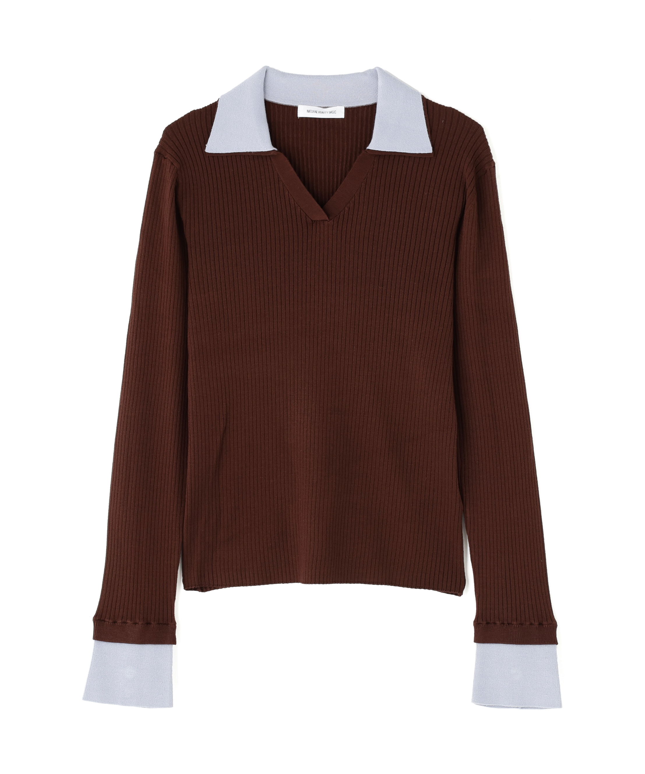 「ダブルカラーVネックリブニット」|ニット・セーター|