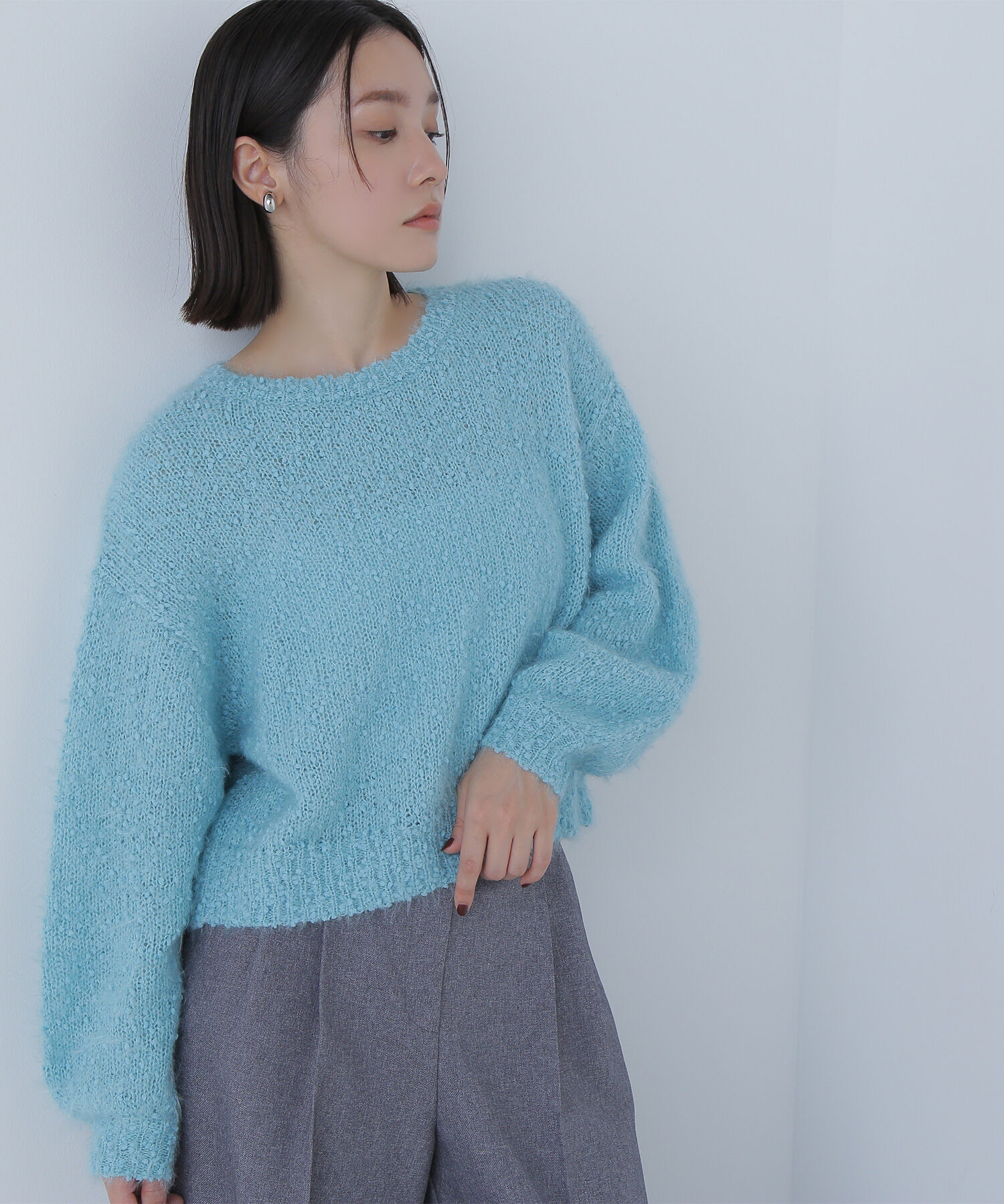  「フェザーネップニット」|ニット・セーター|ミントブルー