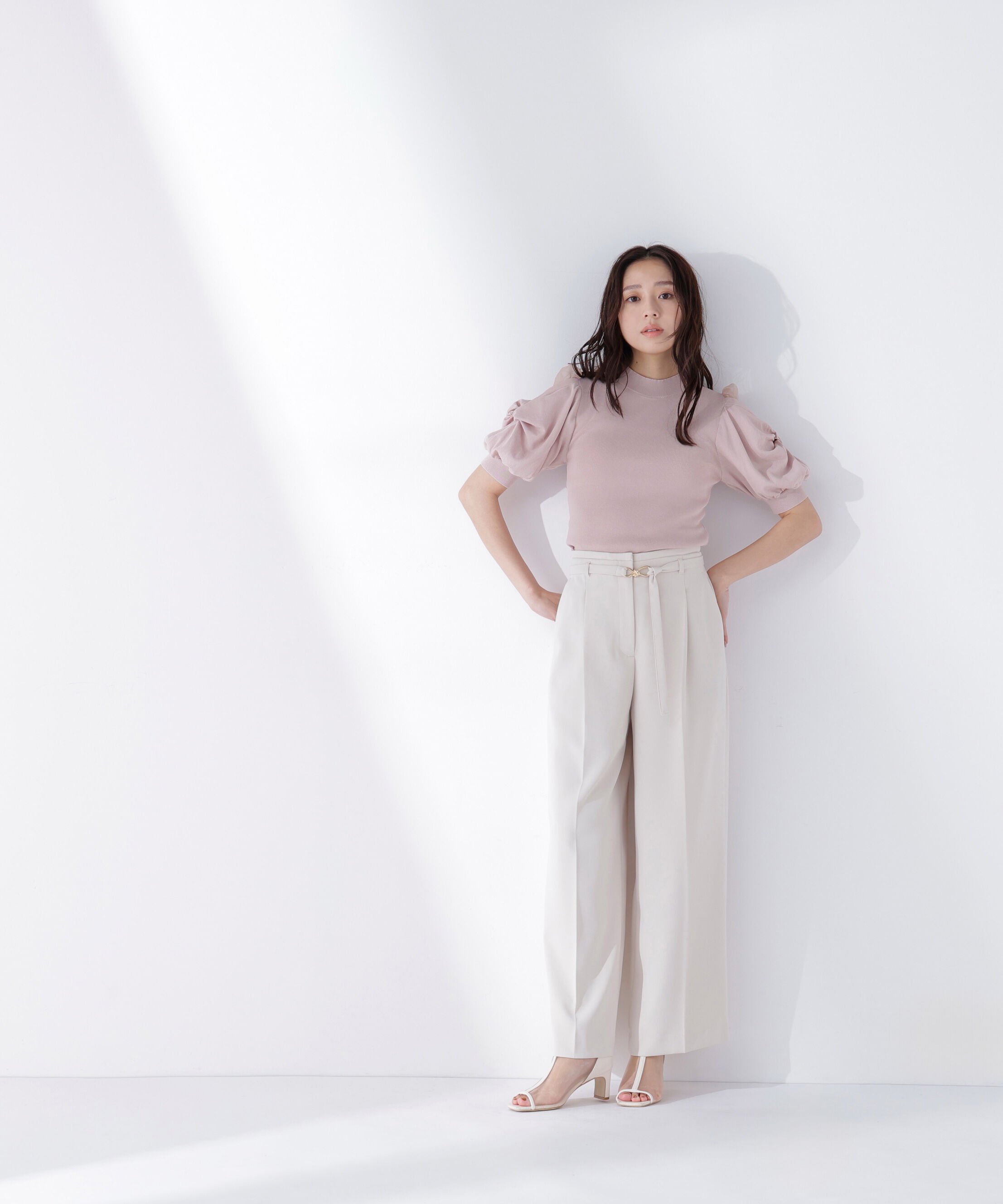  「＜骨格ウェーブ＞ハイウエストベルテッドパンツ」|その他|オフベージュ