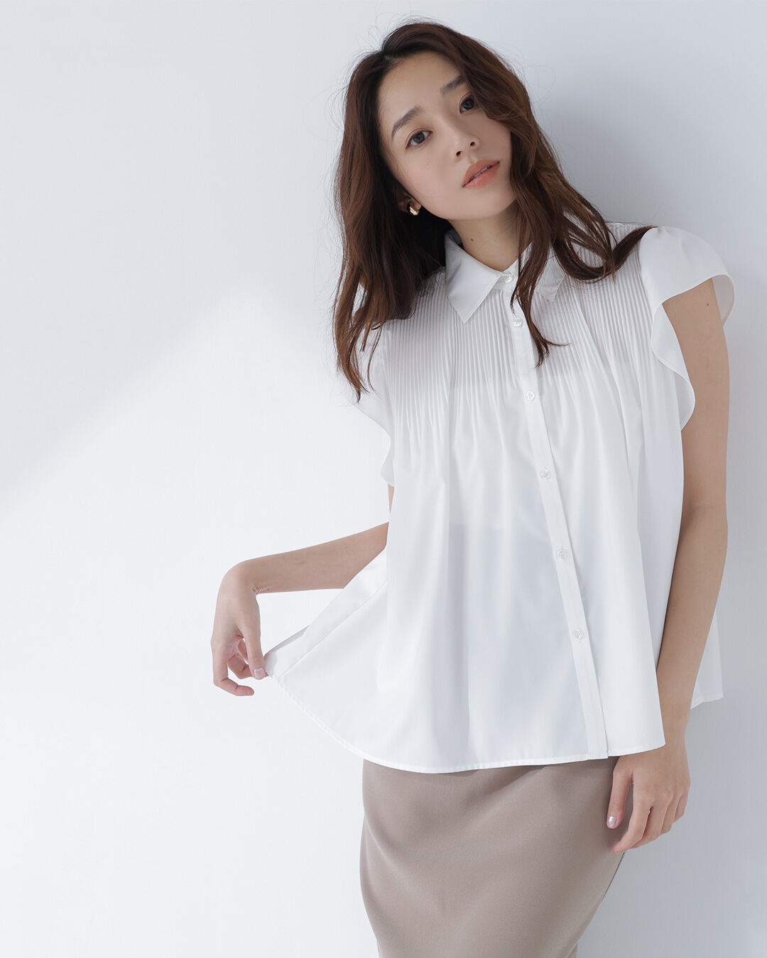  「プリーツフリルスリーブシャツ」|シャツ・ブラウス|オフホワイト1