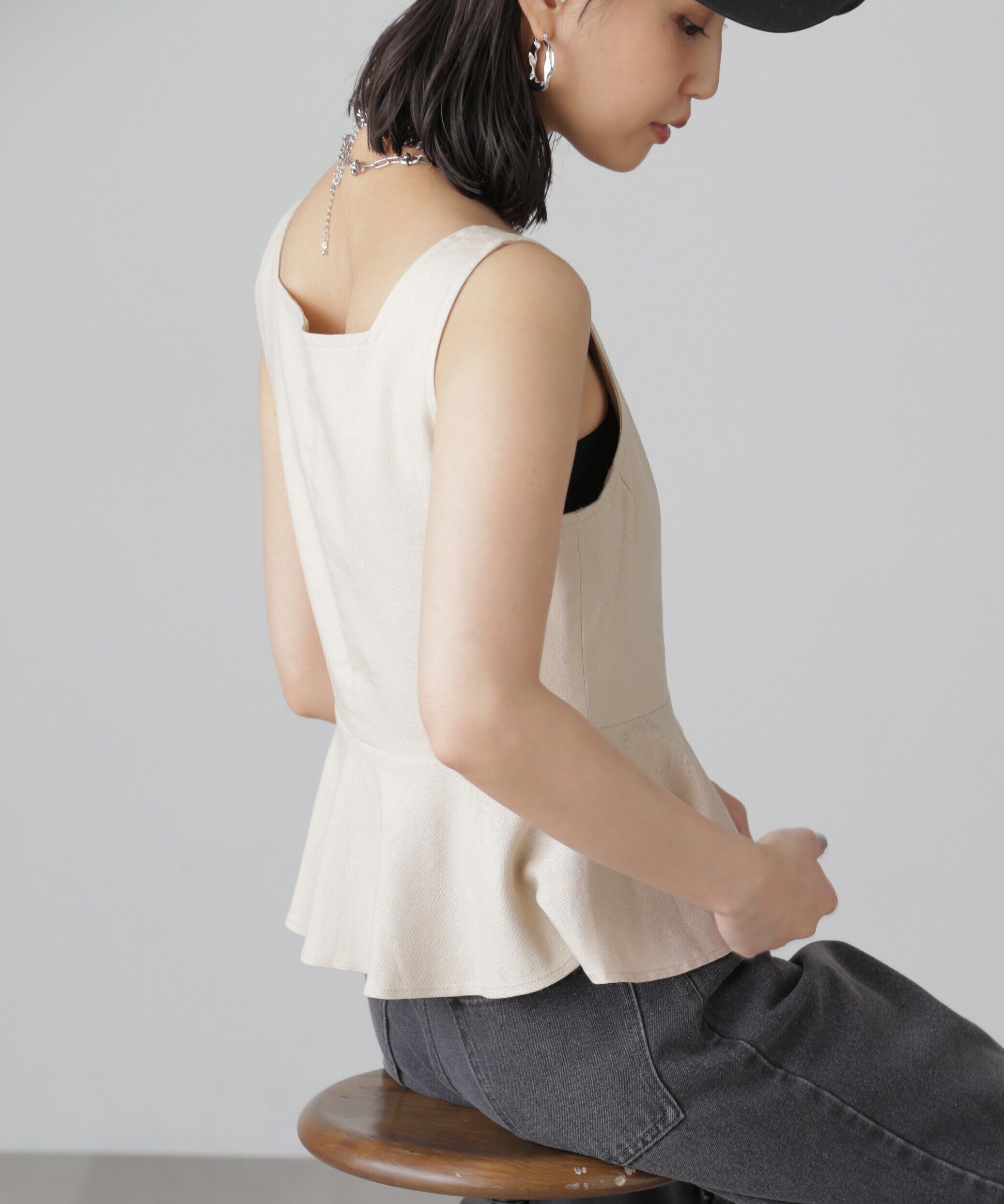  「リネンアシメボタンペプラムブラウス」|シャツ・ブラウス|