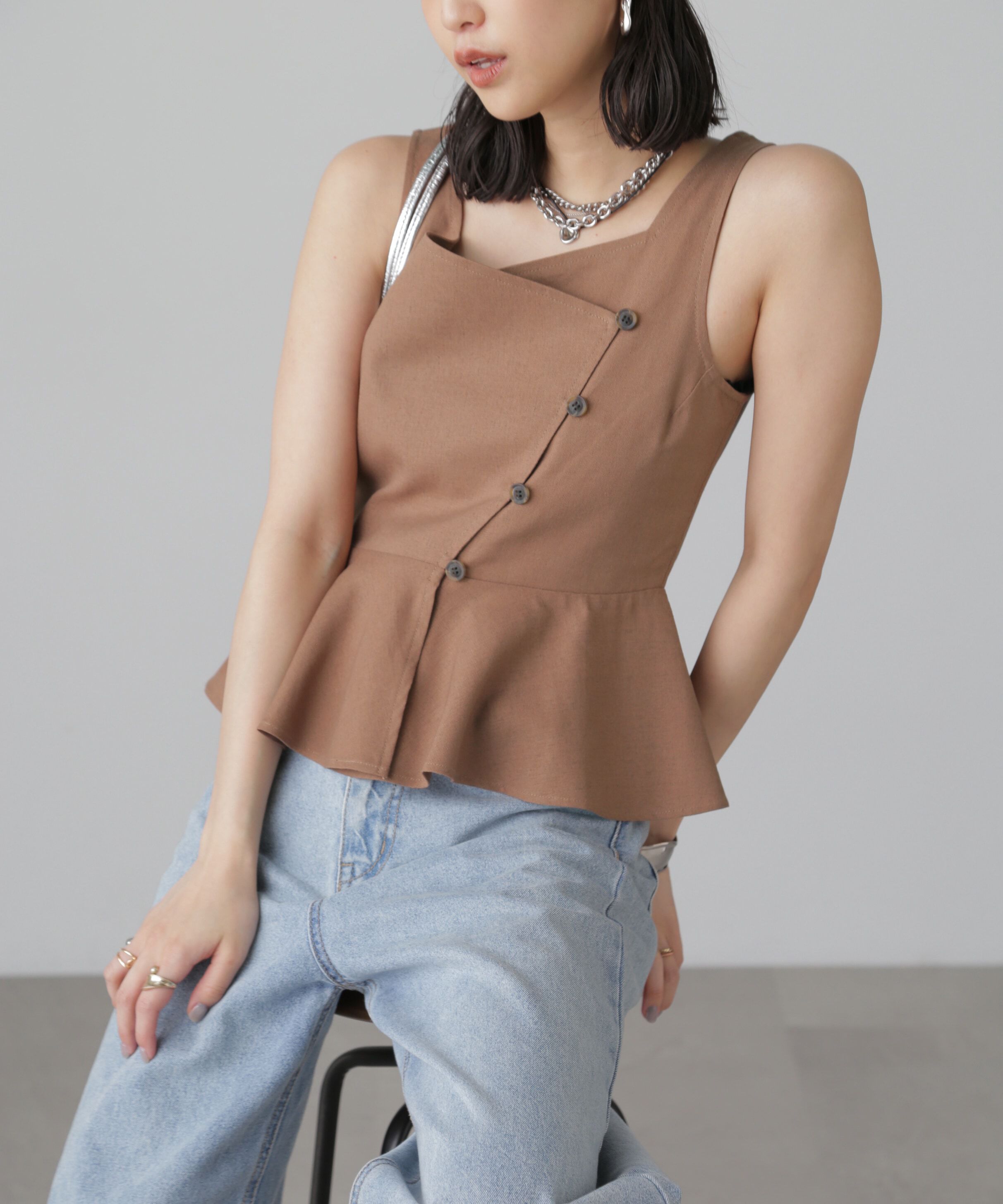  「リネンアシメボタンペプラムブラウス」|シャツ・ブラウス|