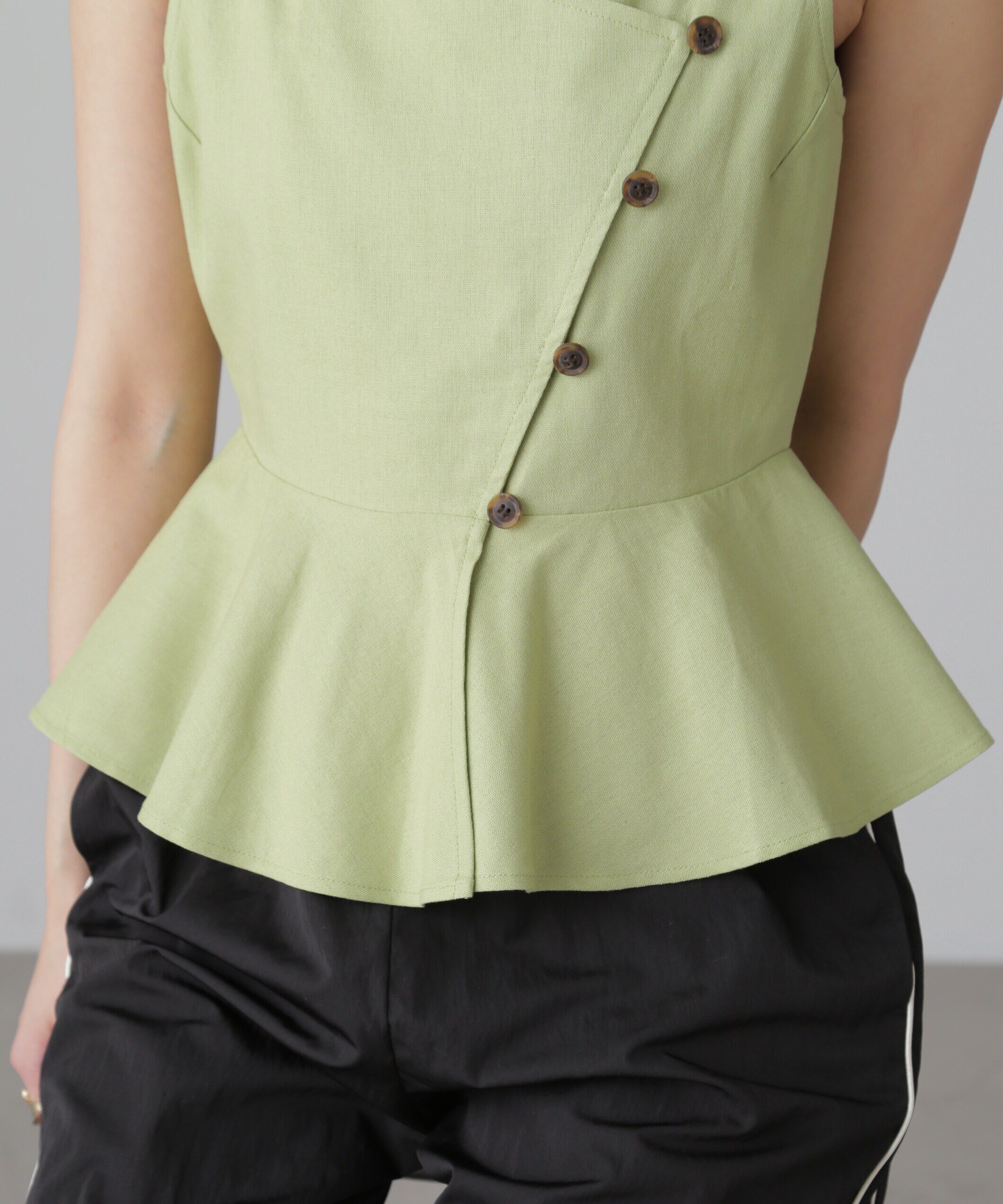  「リネンアシメボタンペプラムブラウス」|シャツ・ブラウス|