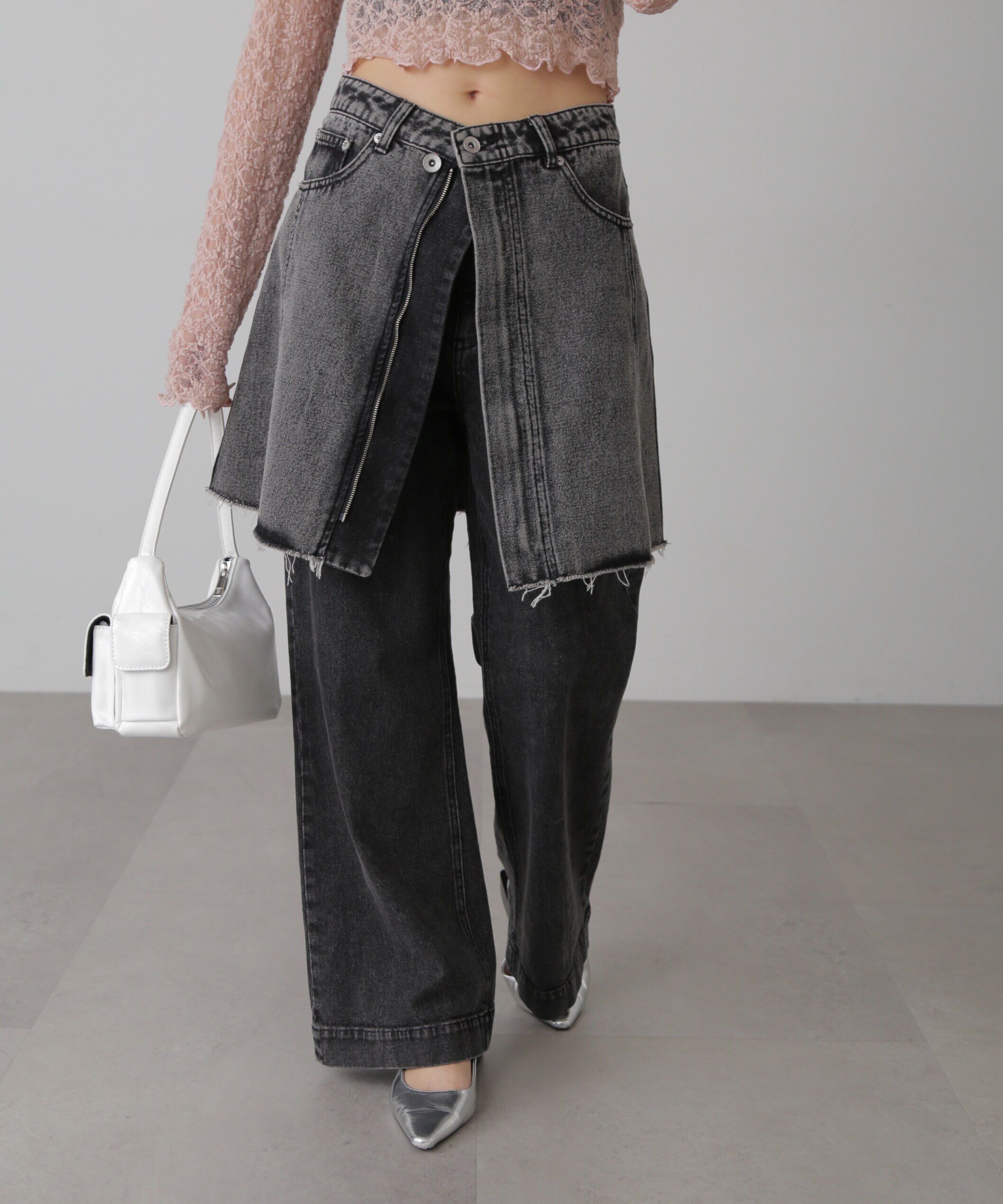  「［レイヤード可］デニムラップミニスカート」|スカート|