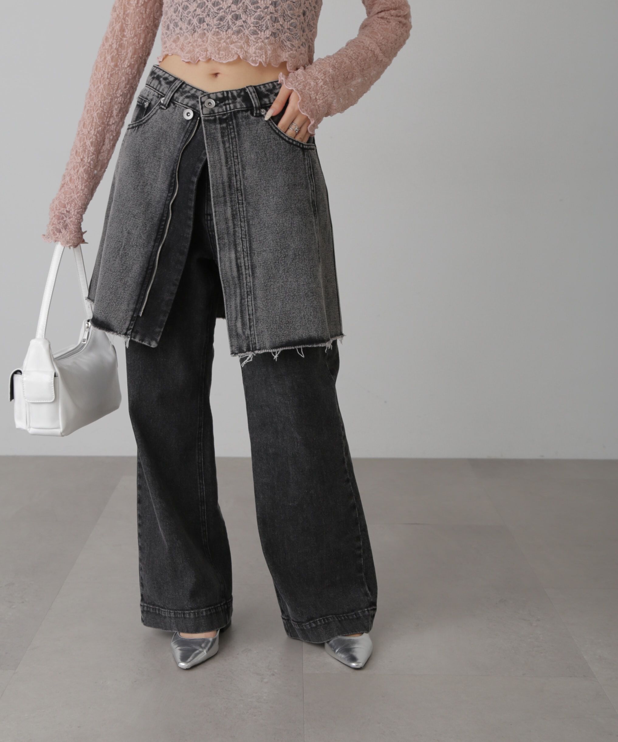  「［レイヤード可］デニムラップミニスカート」|スカート|