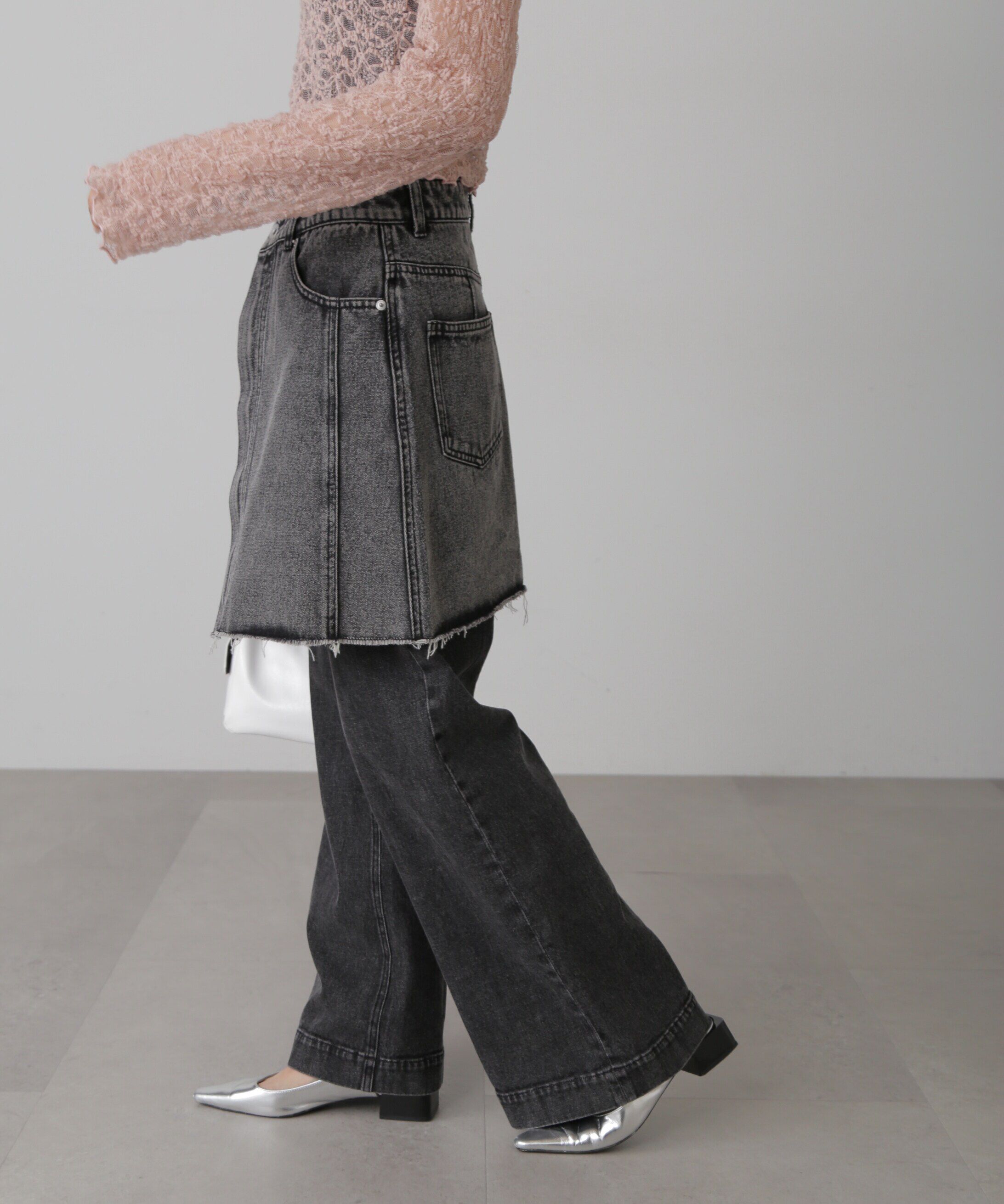  「［レイヤード可］デニムラップミニスカート」|スカート|