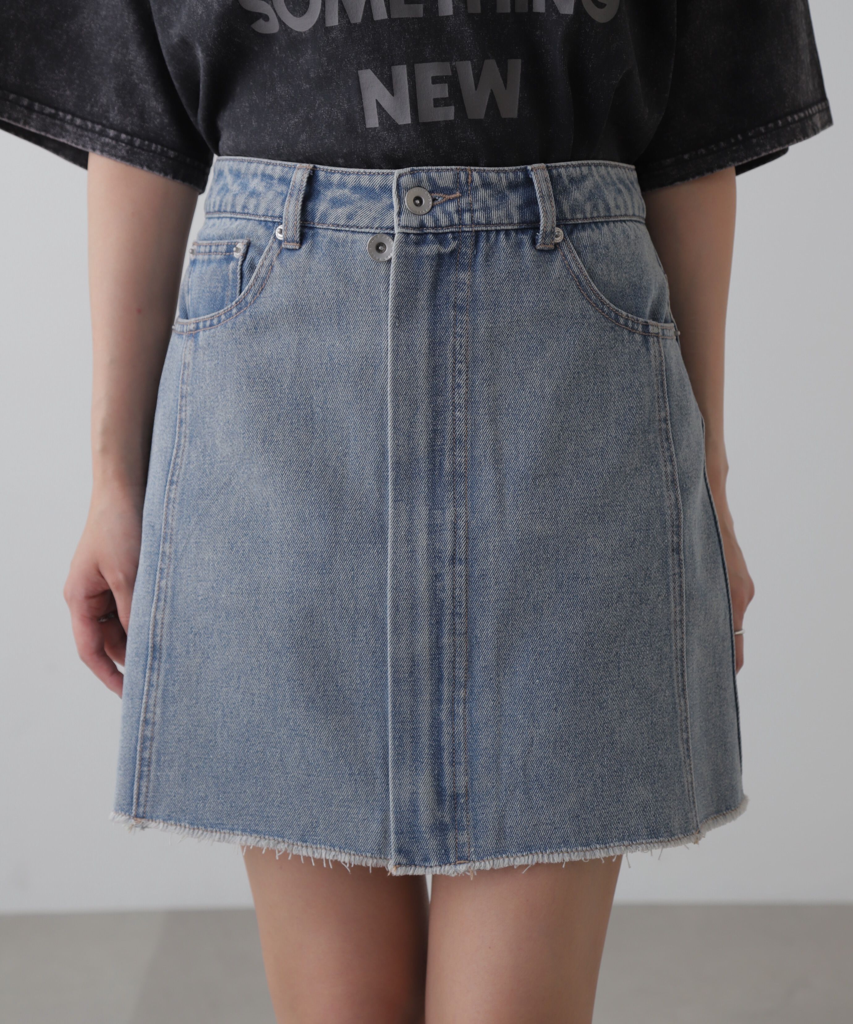  「［レイヤード可］デニムラップミニスカート」|スカート|