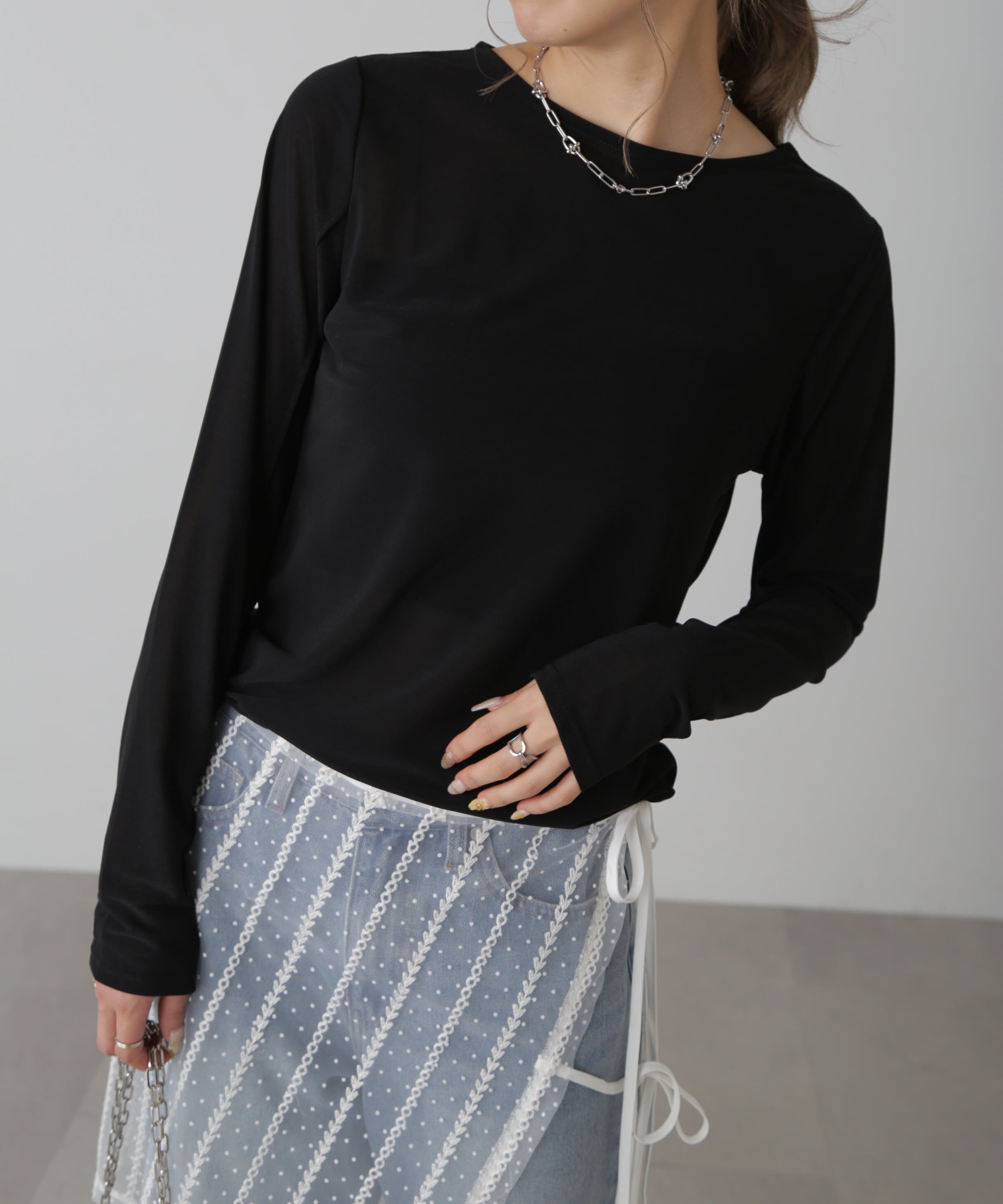  「シアークルーネックカットソー」|Tシャツ・カットソー|ブラック