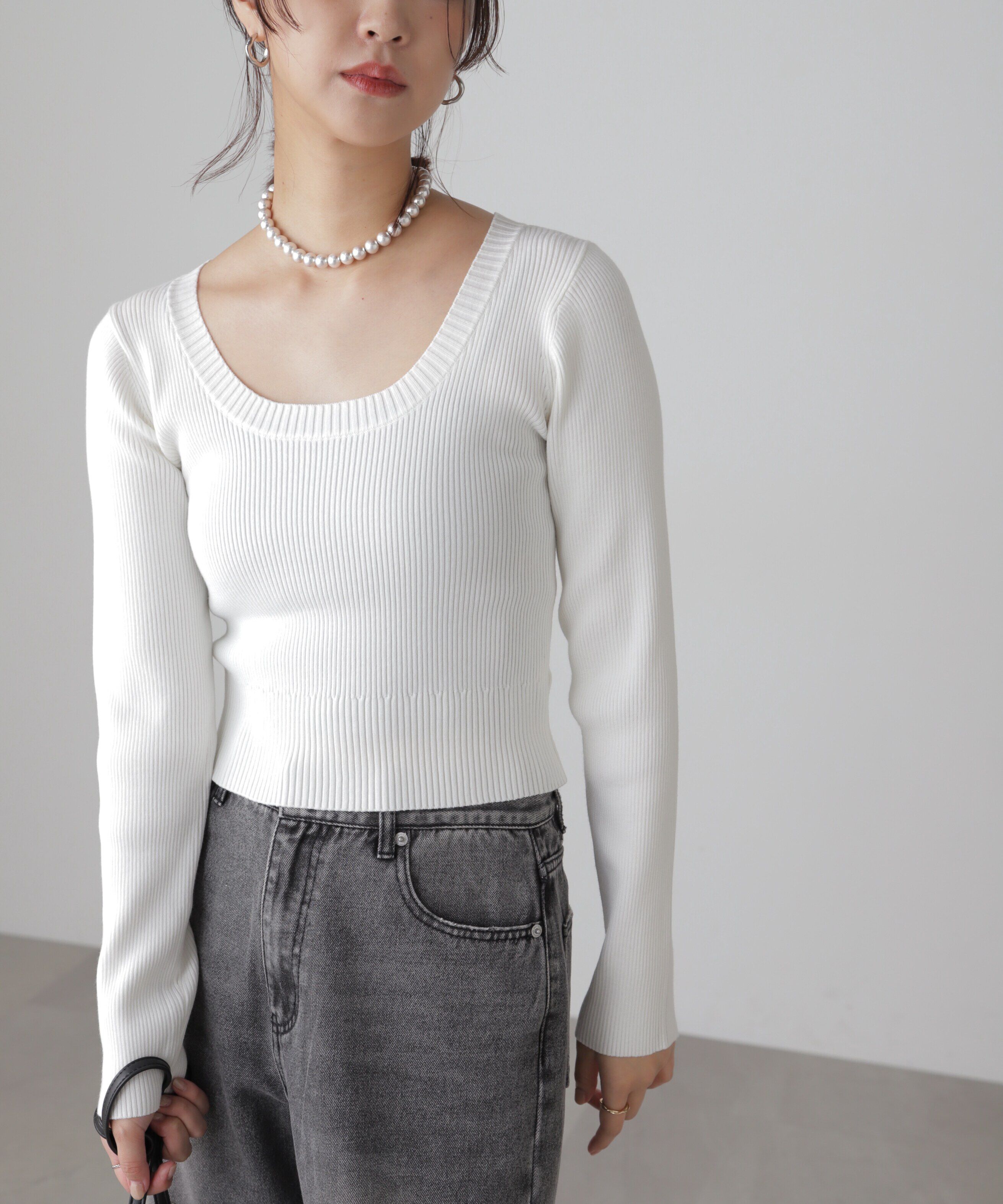  「〈洗える〉マシンウォッシャブルUネックニット」|ニット・セーター|