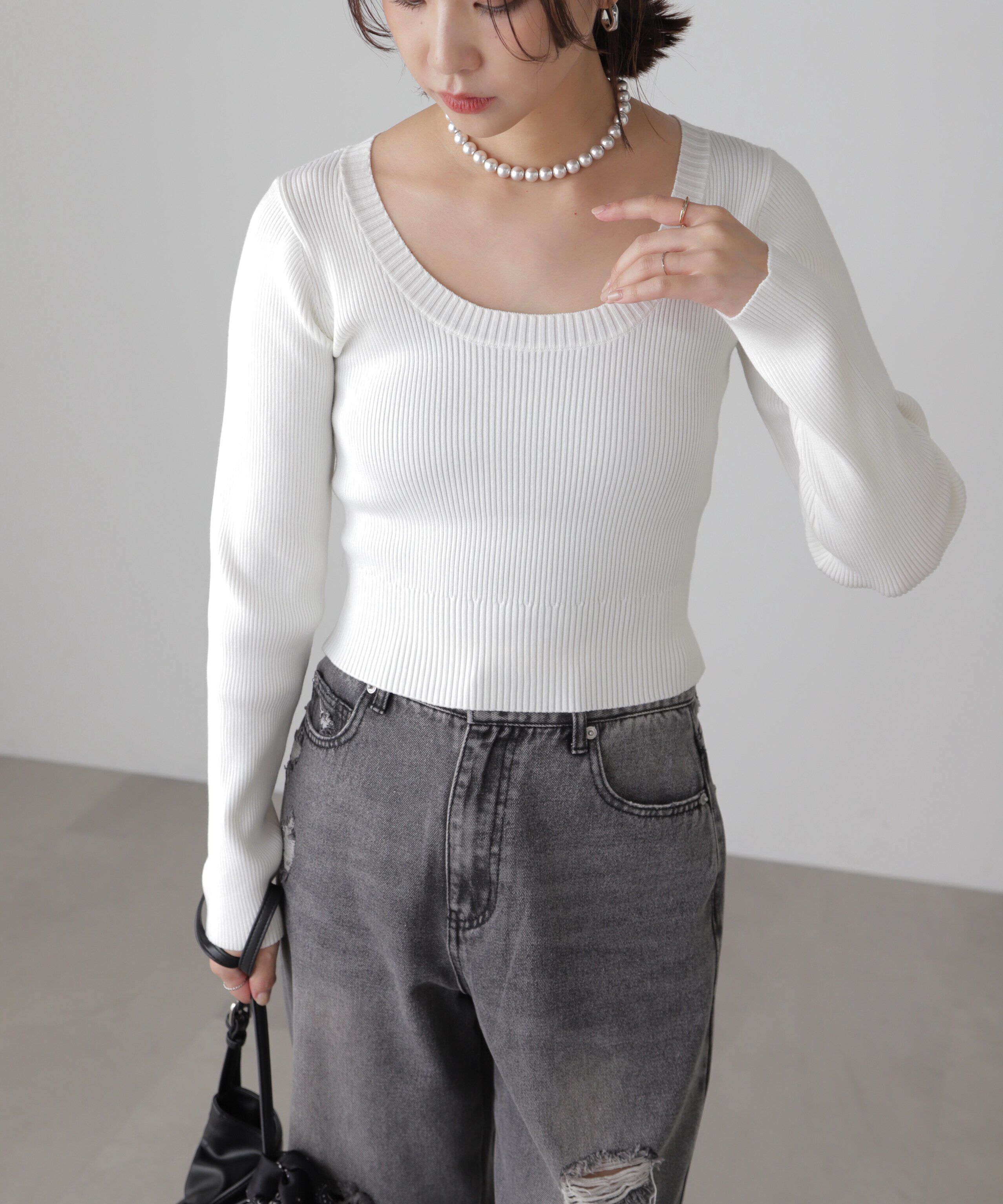  「〈洗える〉マシンウォッシャブルUネックニット」|ニット・セーター|