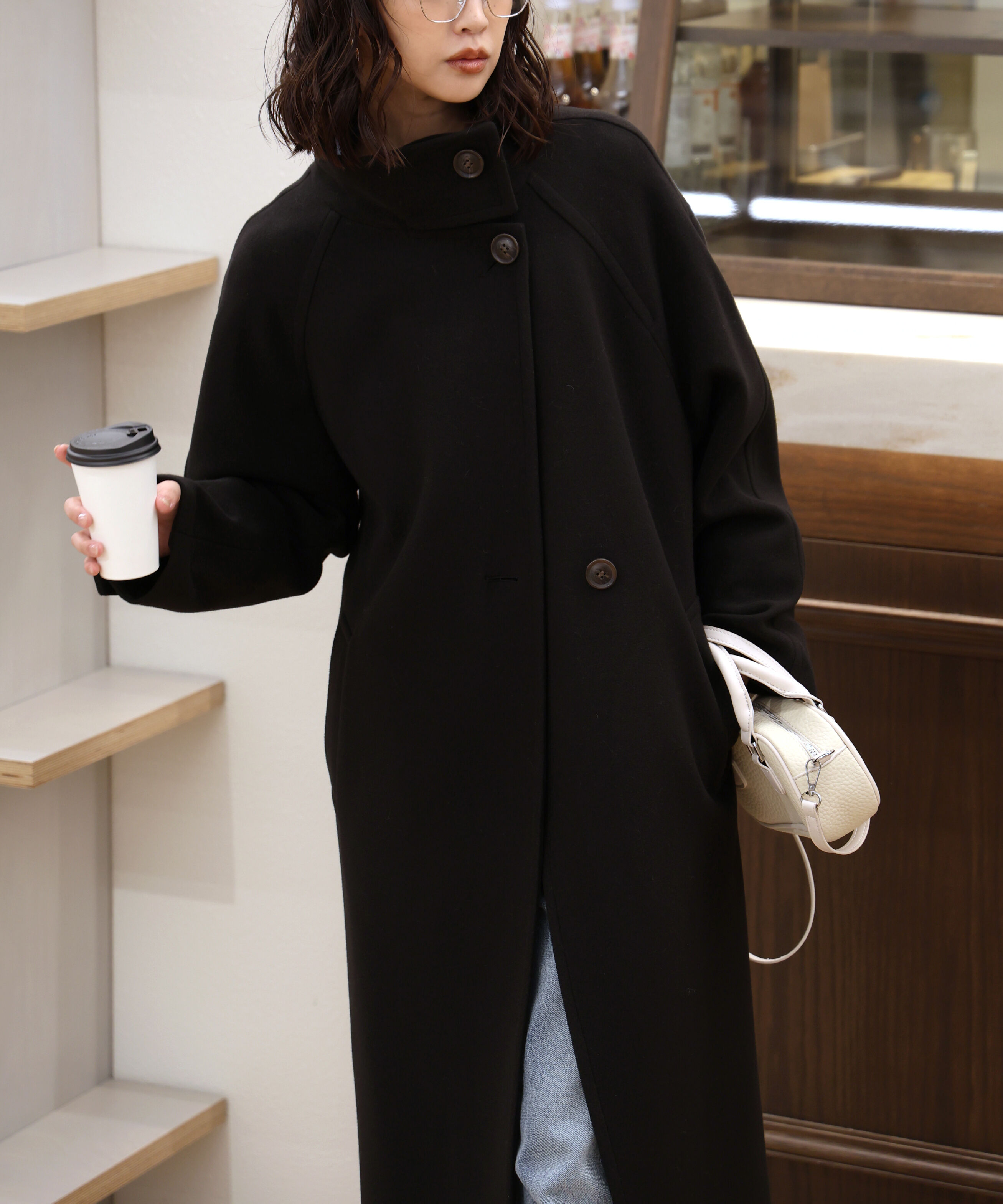  「[累計販売5000枚！選べる4色]スタンドカラーメルトンロングコート」|その他|ブラック