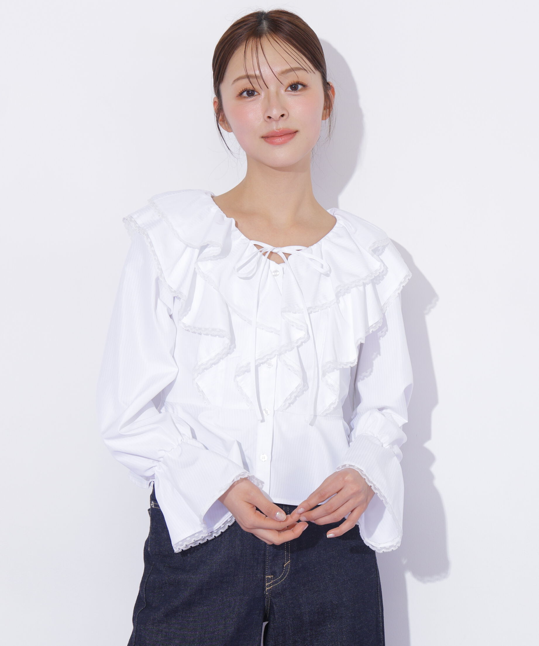  「レーストリムラッフルブラウス」|シャツ・ブラウス|