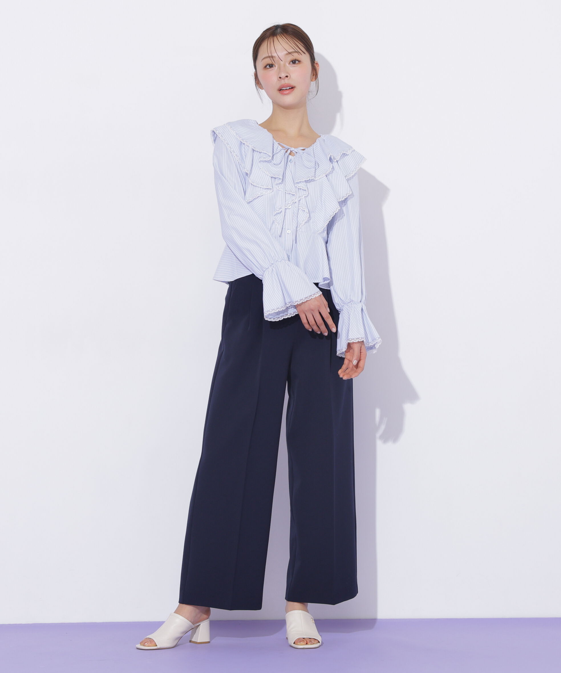  「レーストリムラッフルブラウス」|シャツ・ブラウス|