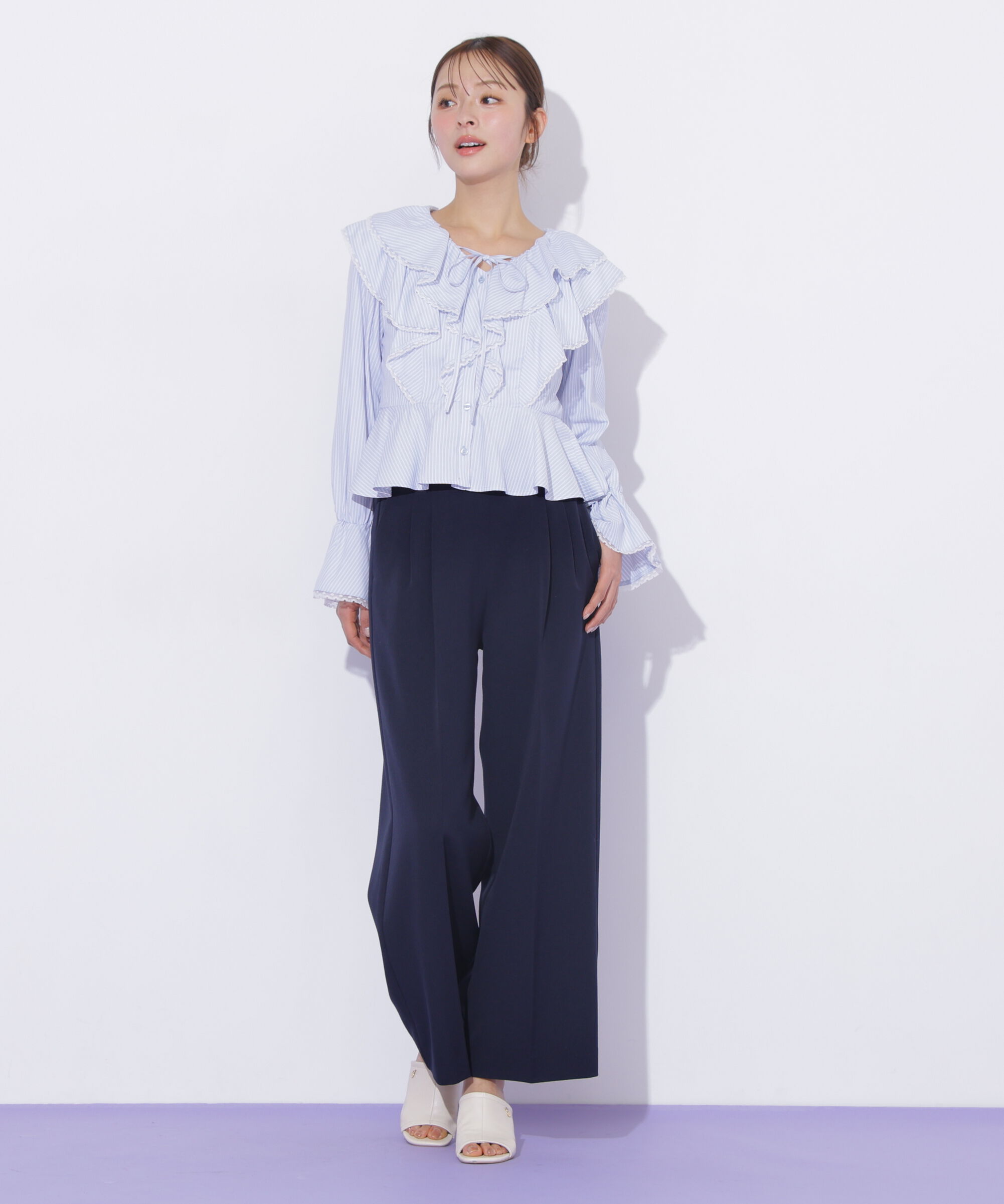  「レーストリムラッフルブラウス」|シャツ・ブラウス|
