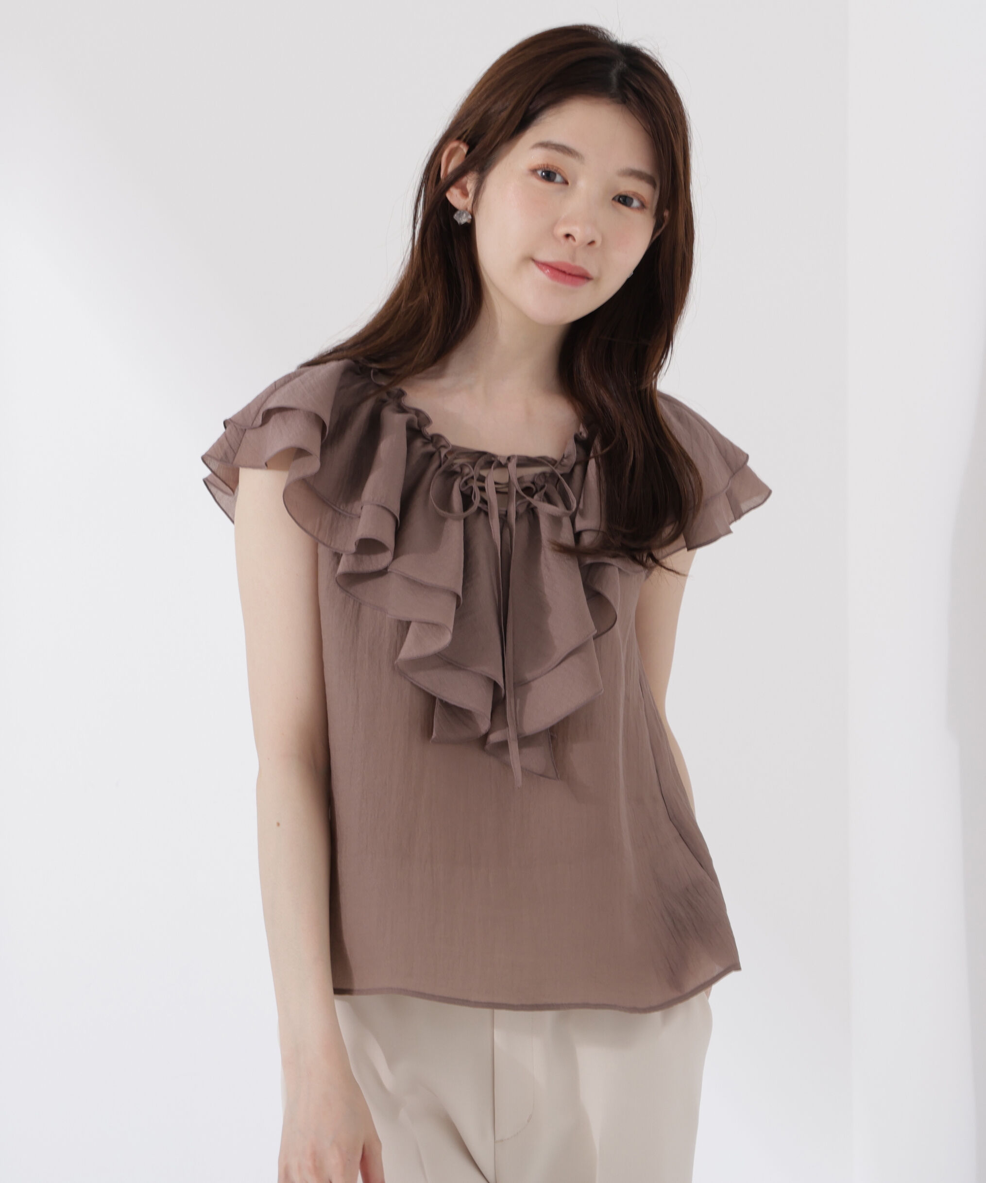 PROPORTION BODY DRESSING「フロントリボンシアーブラウス」|シャツ・ブラウス|ブラウン