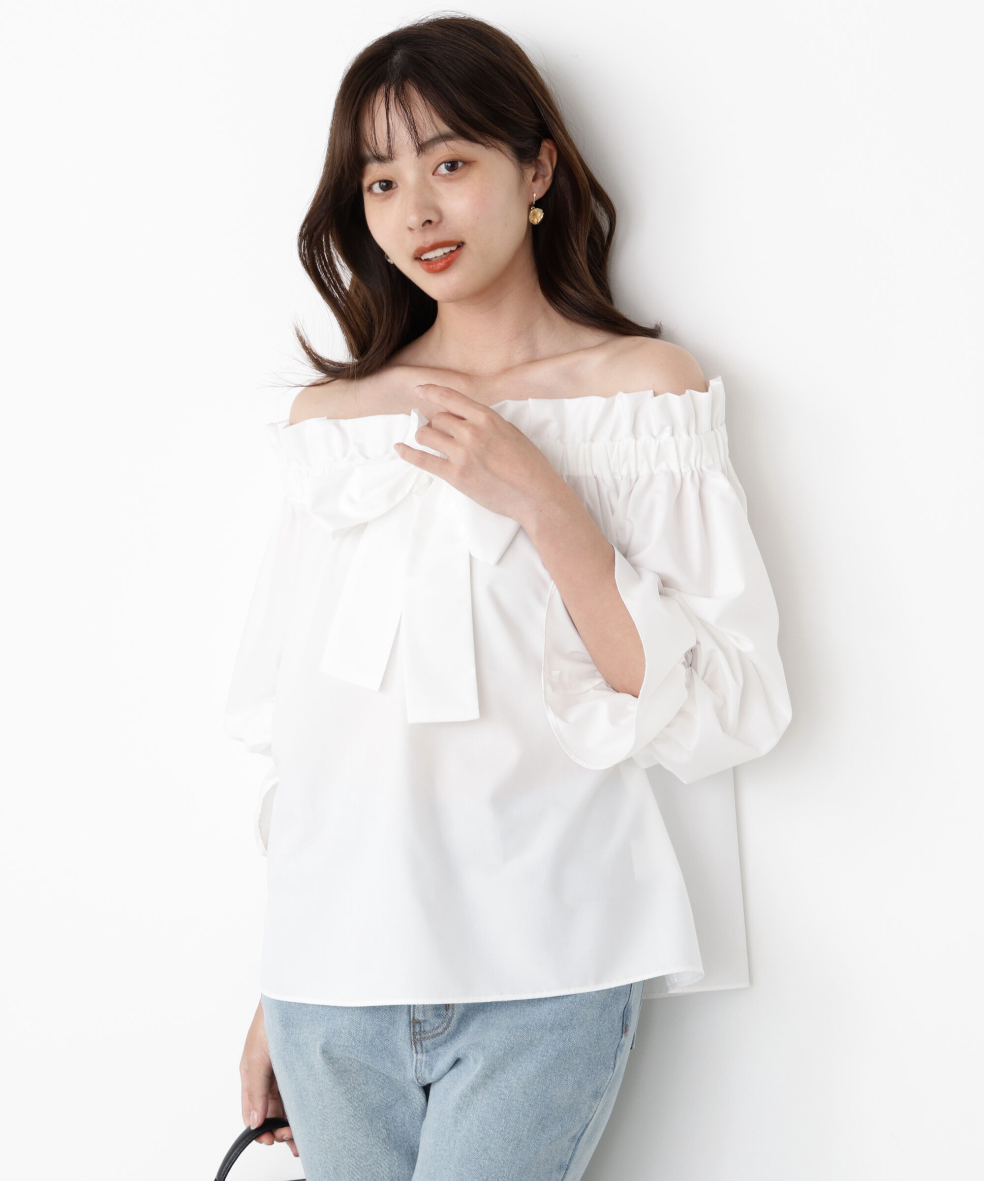 PROPORTION BODY DRESSING「＜ウォッシャブル＞リボン付きオフショルブラウス」|シャツ・ブラウス|ホワイト