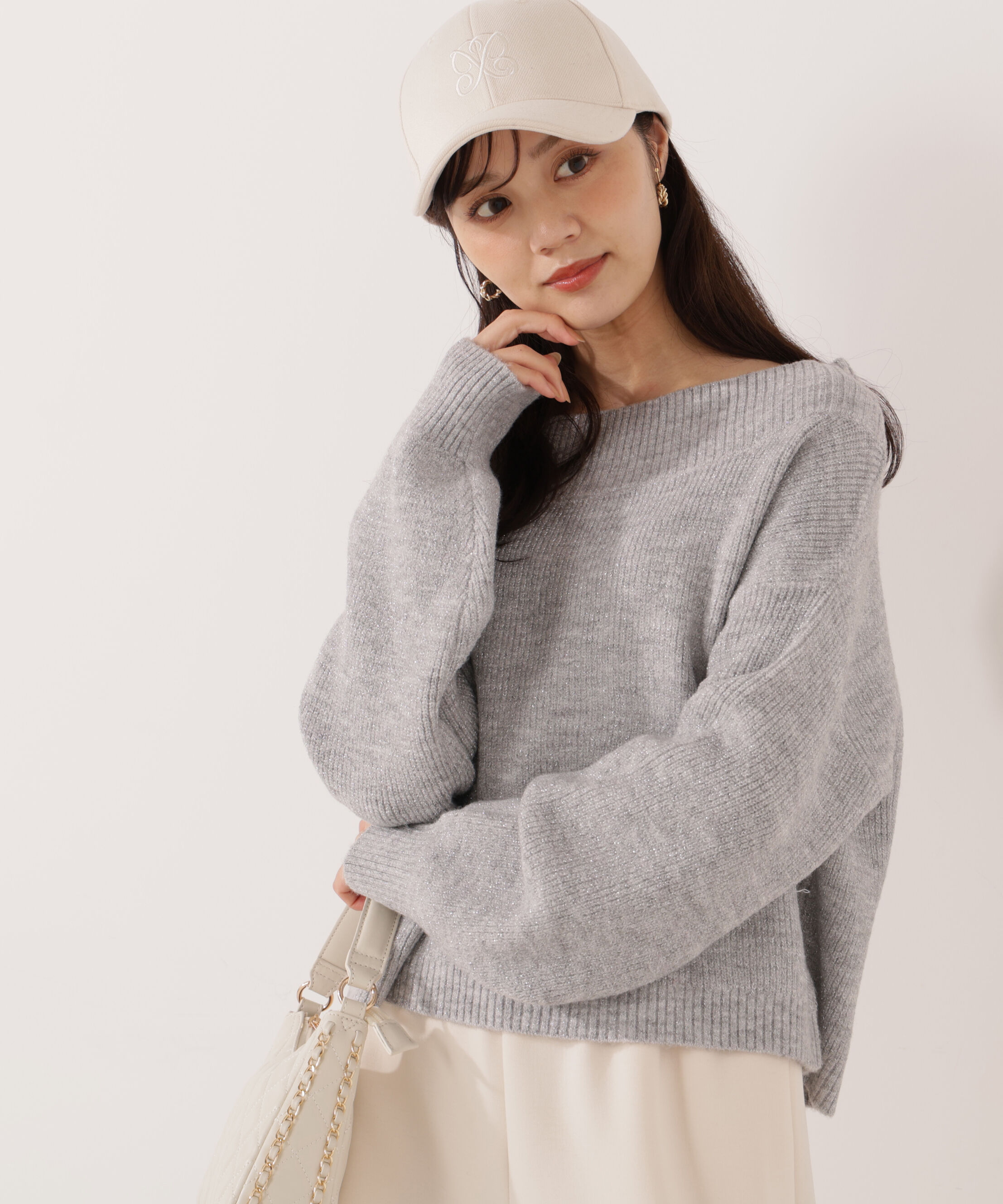 PROPORTION BODY DRESSING「ラメ入りオフショル畔ニット 25AW」|ニット・セーター|