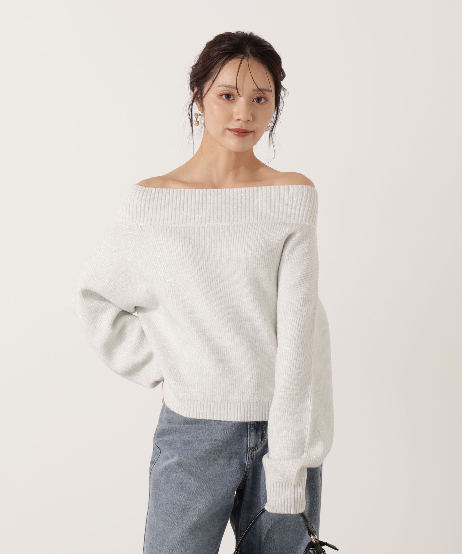 PROPORTION BODY DRESSING「ラメ入りオフショル畔ニット 25AW」|ニット・セーター|
