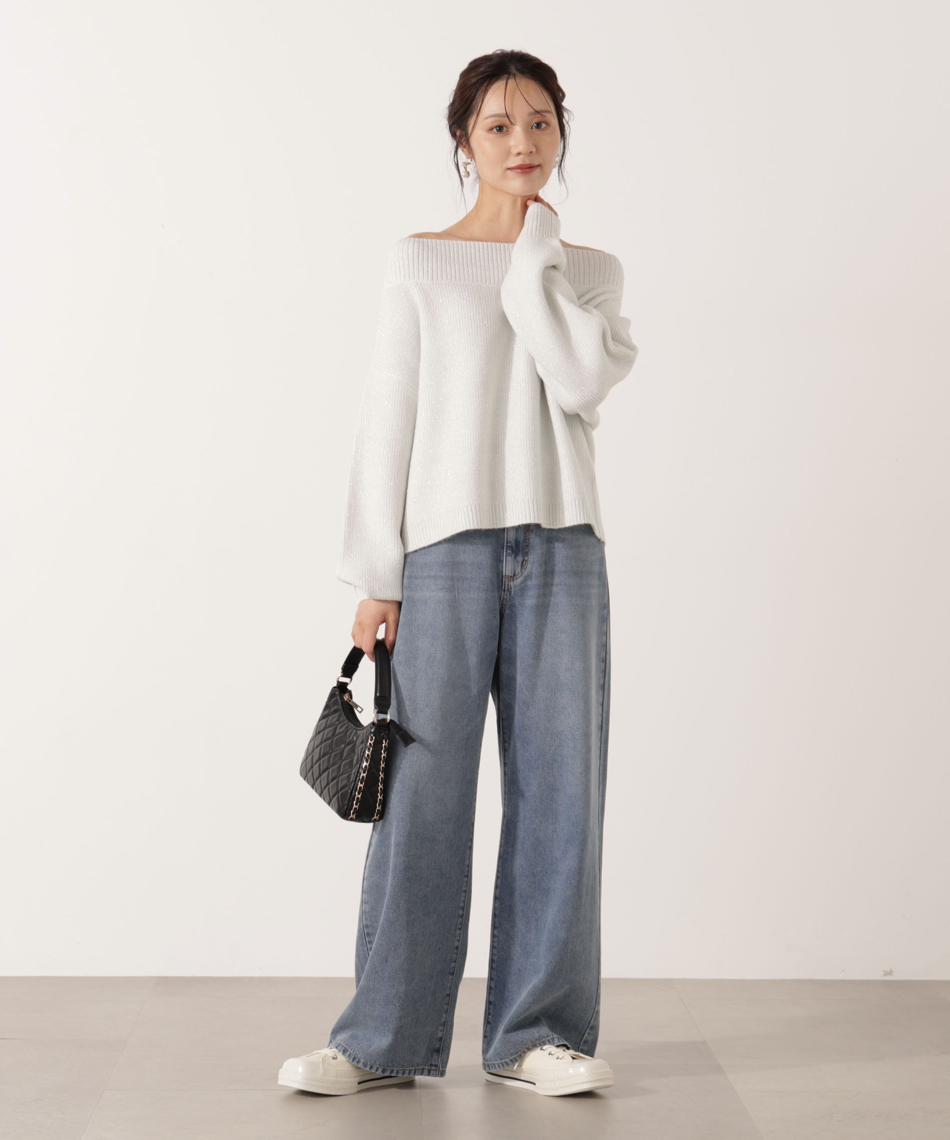 PROPORTION BODY DRESSING「ラメ入りオフショル畔ニット 25AW」|ニット・セーター|