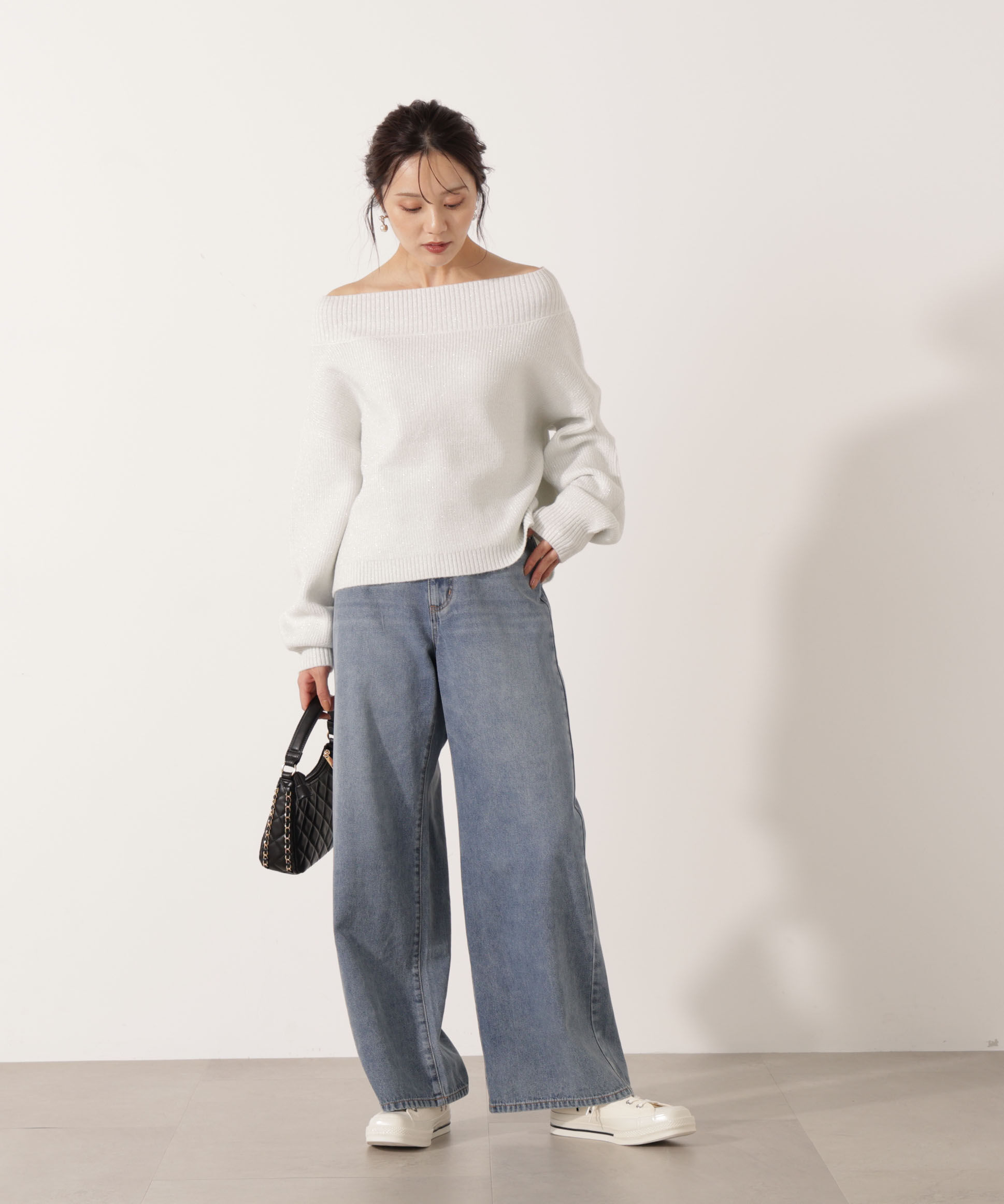 PROPORTION BODY DRESSING「ラメ入りオフショル畔ニット 25AW」|ニット・セーター|