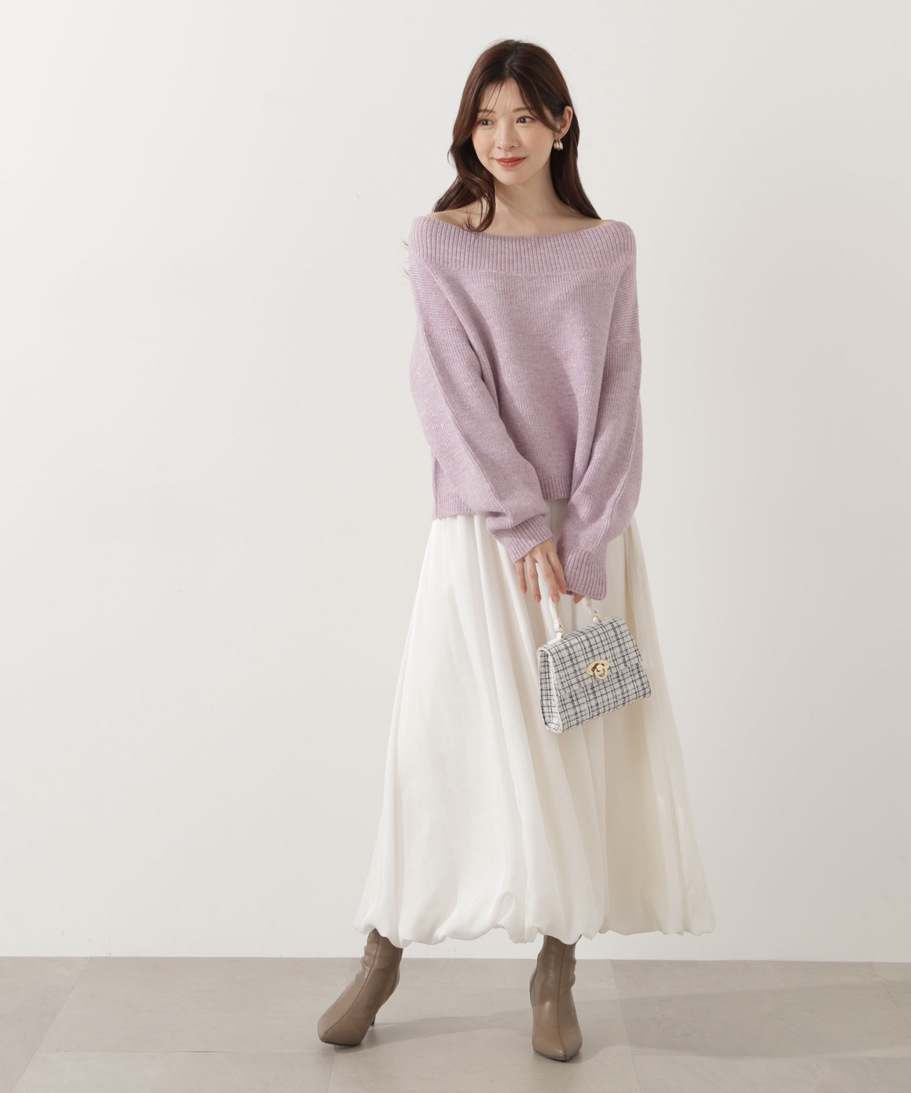 PROPORTION BODY DRESSING「ラメ入りオフショル畔ニット 25AW」|ニット・セーター|