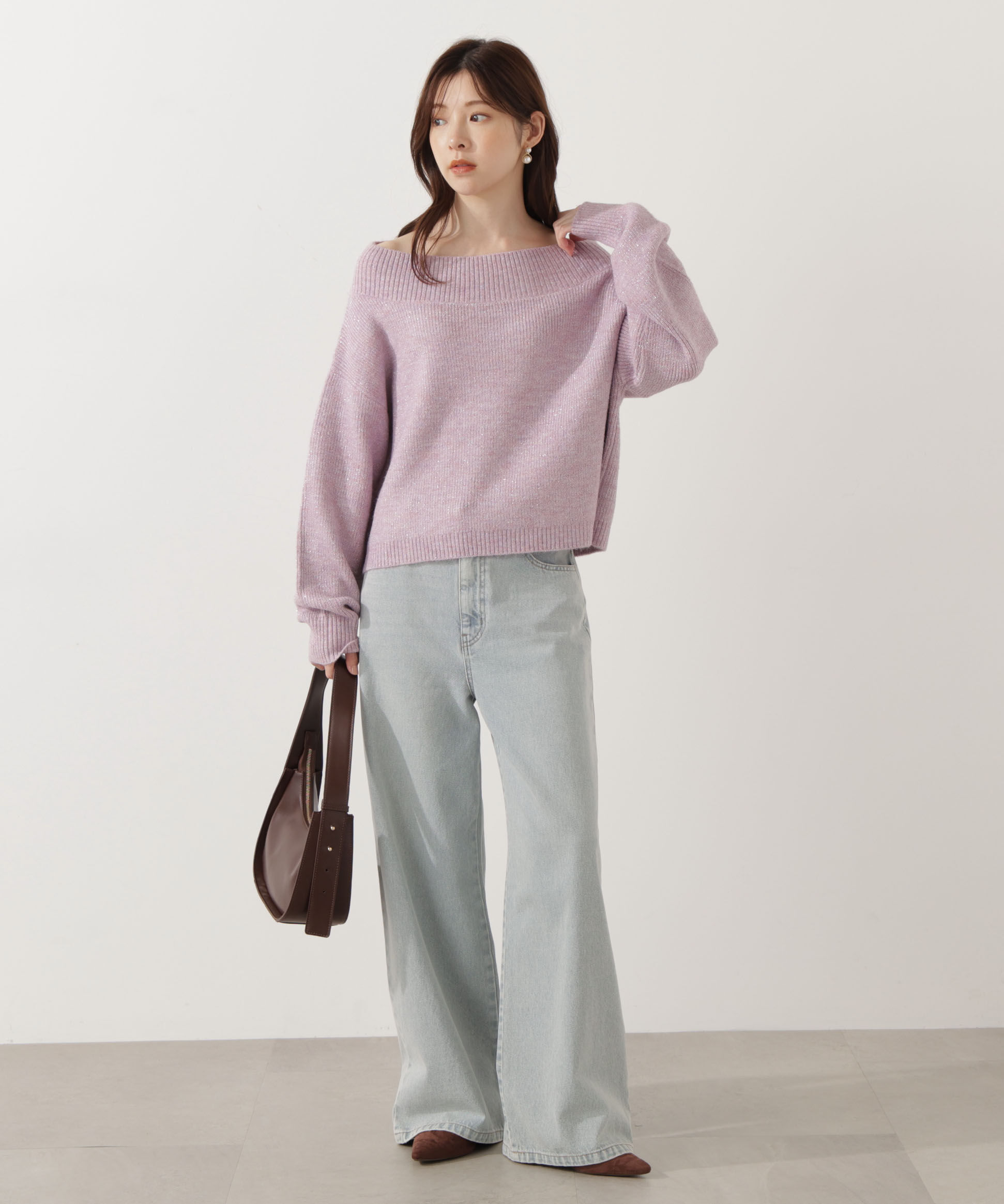 PROPORTION BODY DRESSING「ラメ入りオフショル畔ニット 25AW」|ニット・セーター|