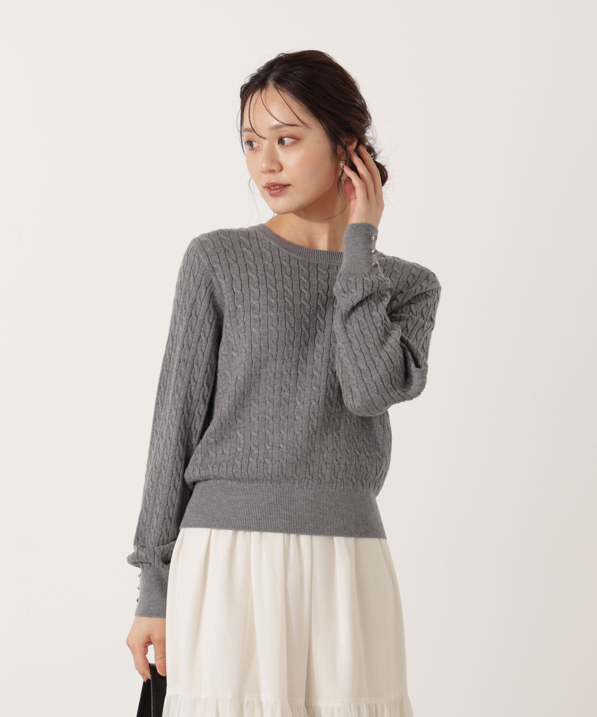 PROPORTION BODY DRESSING「＜ハンドウォッシャブル＞袖釦ミニケーブルニット」|ニット・セーター|