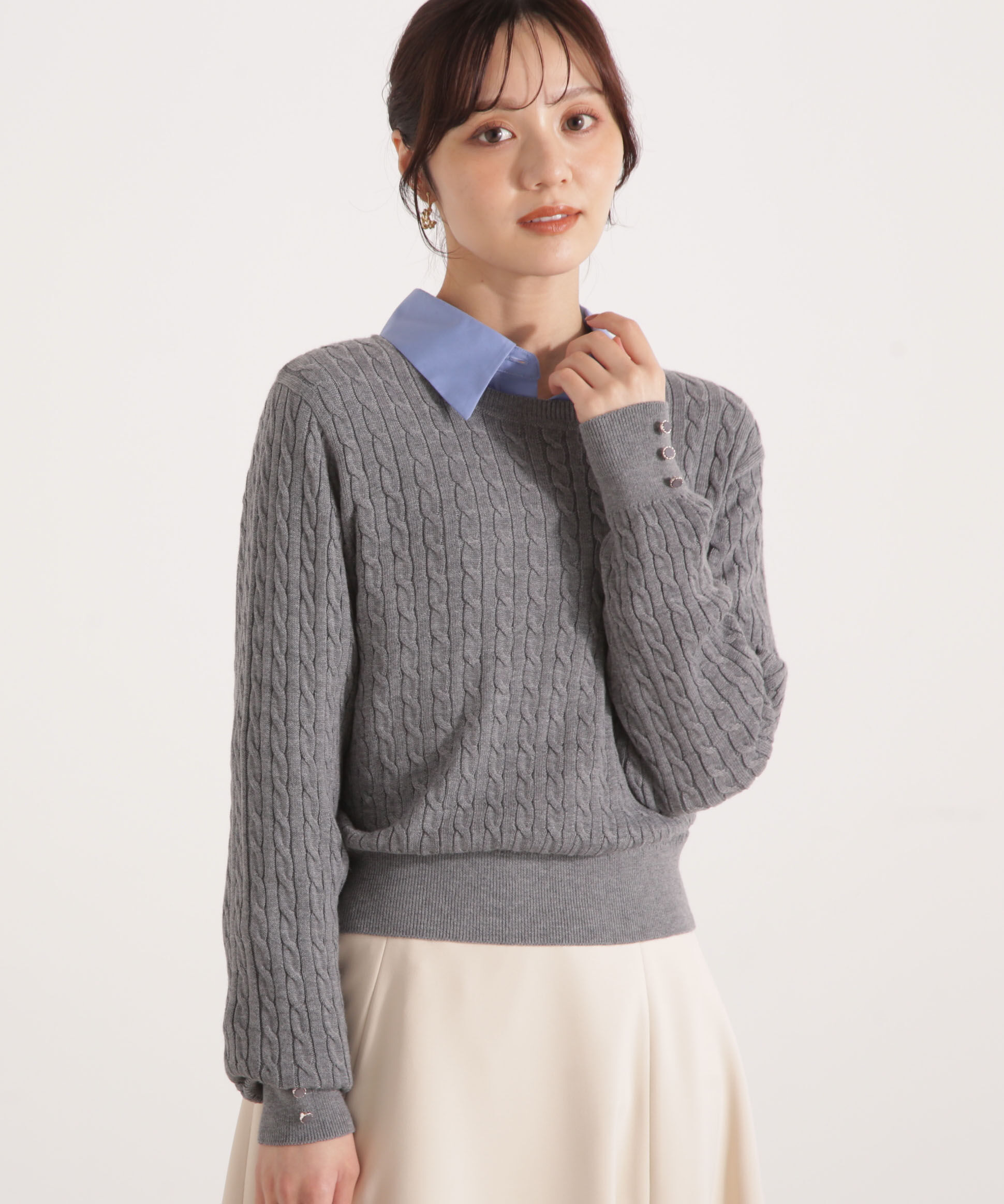 PROPORTION BODY DRESSING「＜ハンドウォッシャブル＞袖釦ミニケーブルニット」|ニット・セーター|