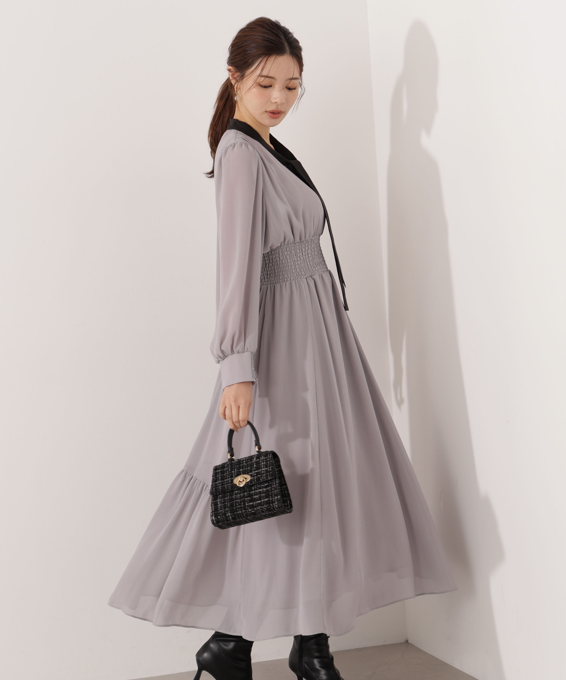 PROPORTION BODY DRESSING「タイ付きウエストシャーリングワンピース」|ワンピース|