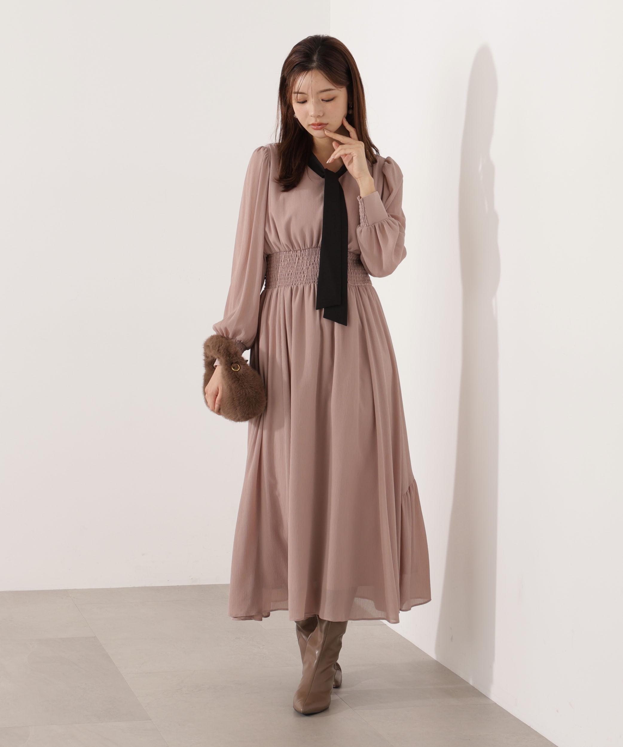 PROPORTION BODY DRESSING「タイ付きウエストシャーリングワンピース」|ワンピース|