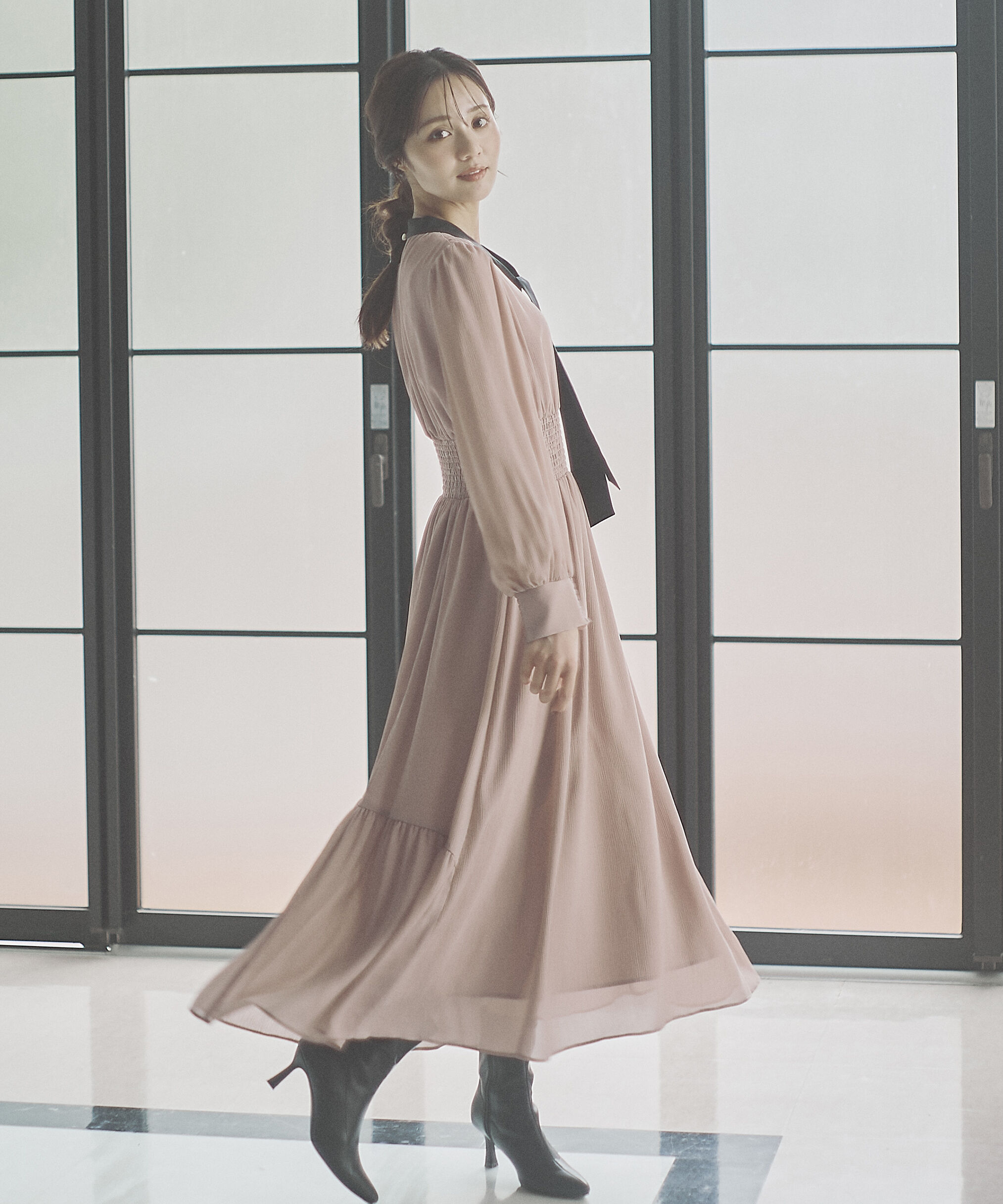 PROPORTION BODY DRESSING「タイ付きウエストシャーリングワンピース」|ワンピース|