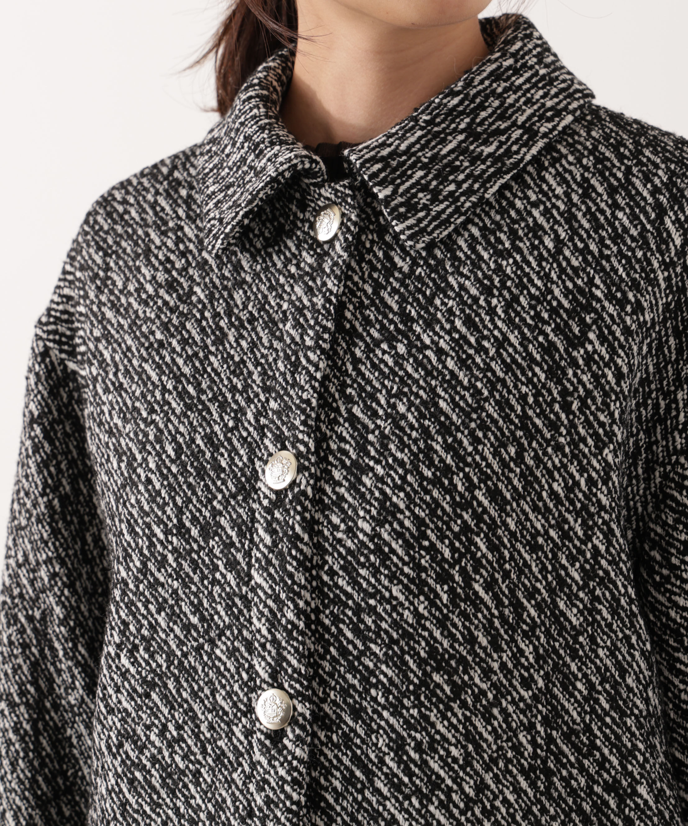 PROPORTION BODY DRESSING「金ボタン付きツイードミドルジャケット 25AW」|ブルゾン・スタジャン|