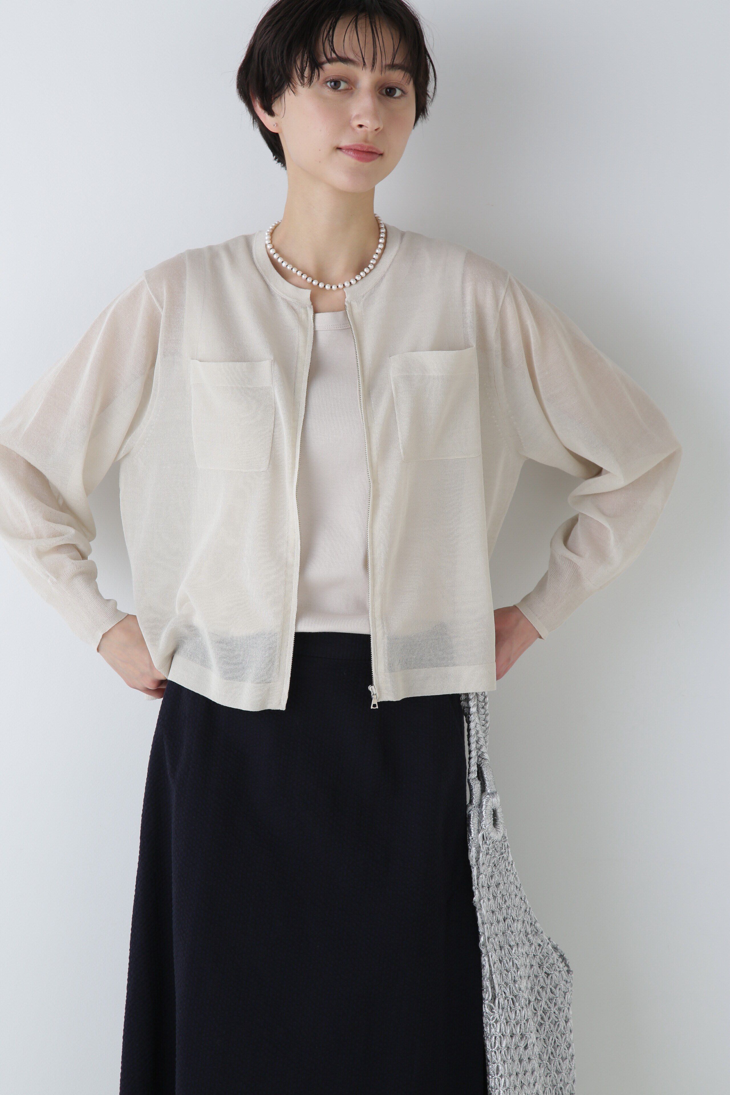  「◆シアーハイゲージニットジップアップカーディガン」|ニット・セーター|ライトベージ